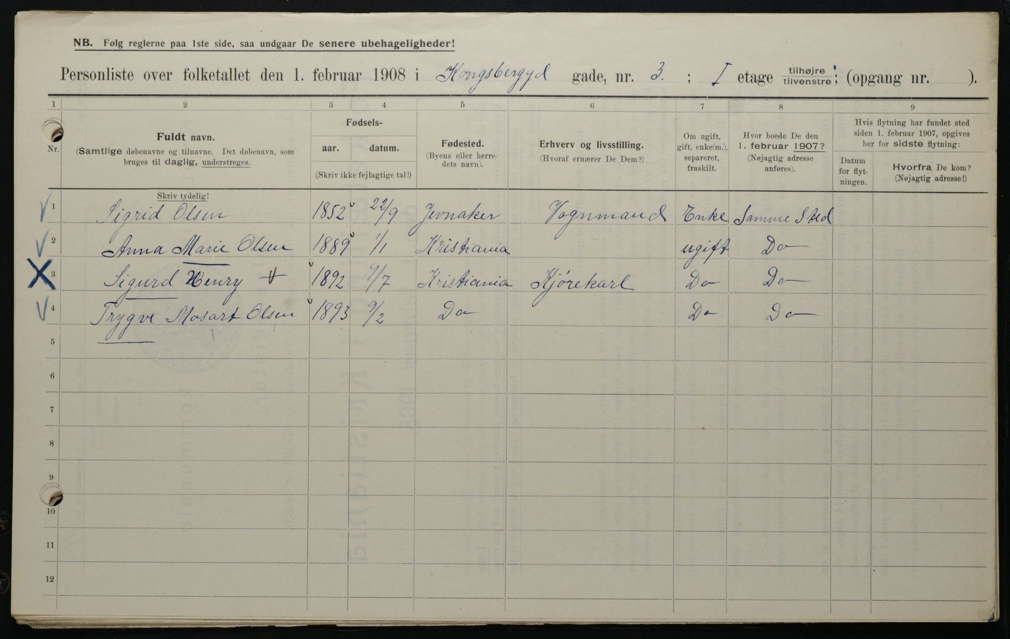 OBA, Municipal Census 1908 for Kristiania, 1908, p. 47145