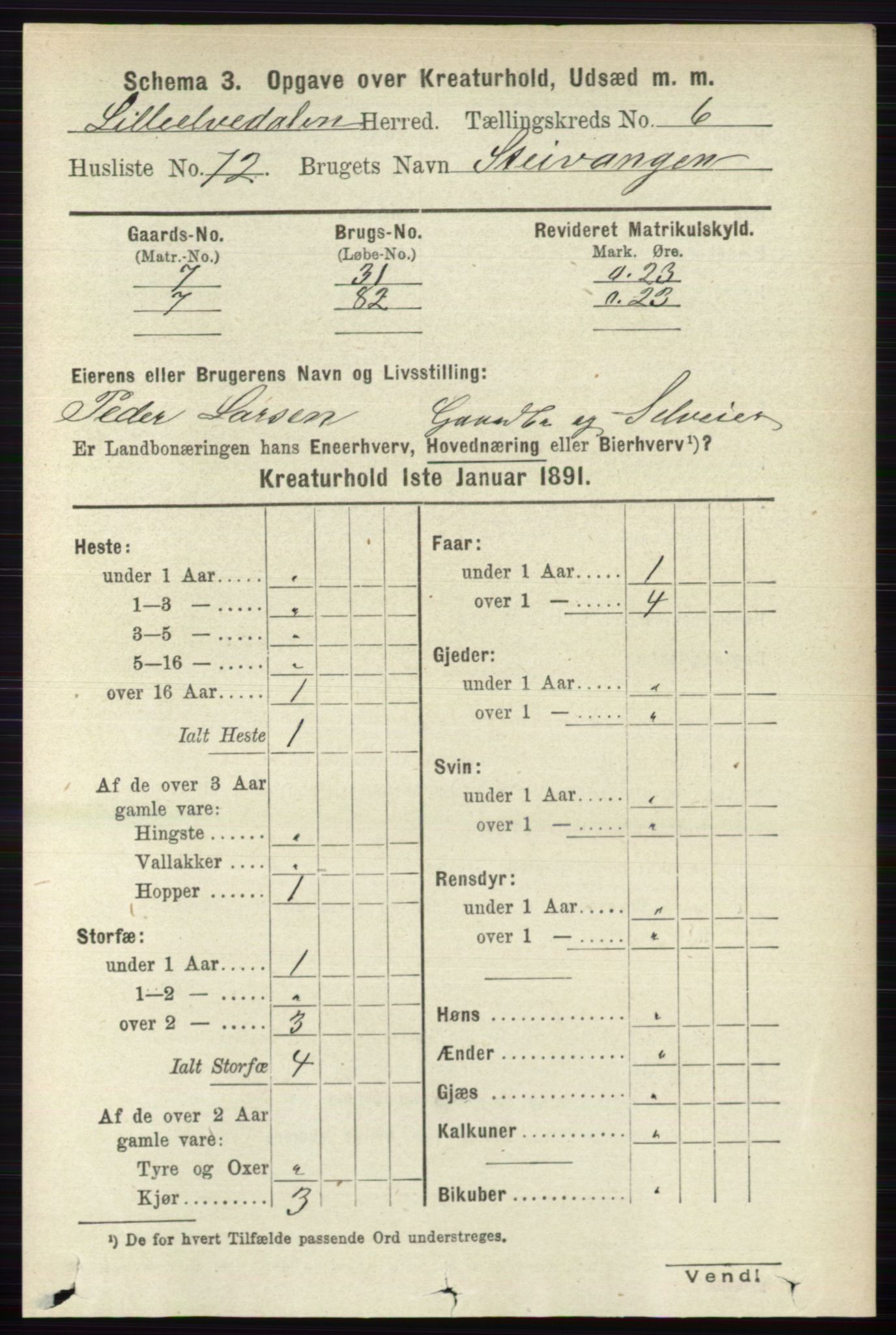 RA, 1891 census for 0438 Lille Elvedalen, 1891, p. 4514