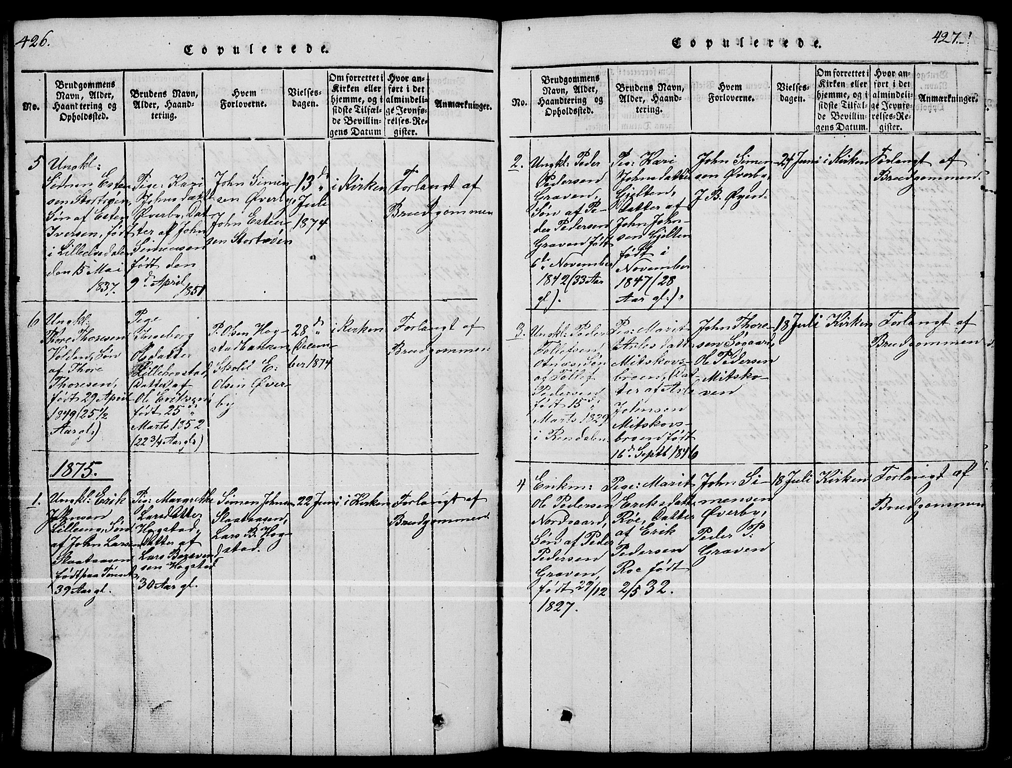 Tynset prestekontor, SAH/PREST-058/H/Ha/Hab/L0004: Parish register (copy) no. 4, 1814-1879, p. 426-427