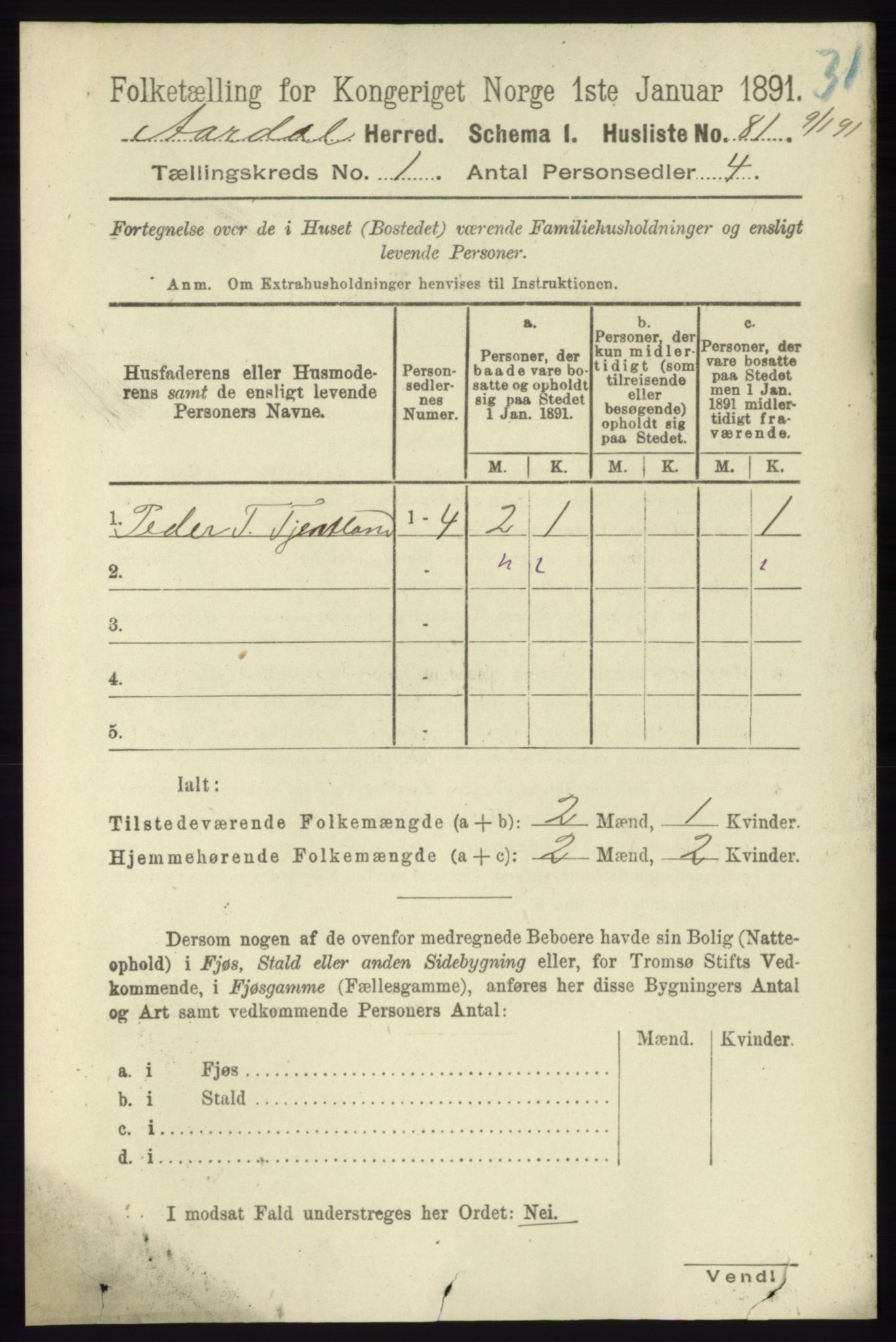 RA, 1891 census for 1131 Årdal, 1891, p. 94