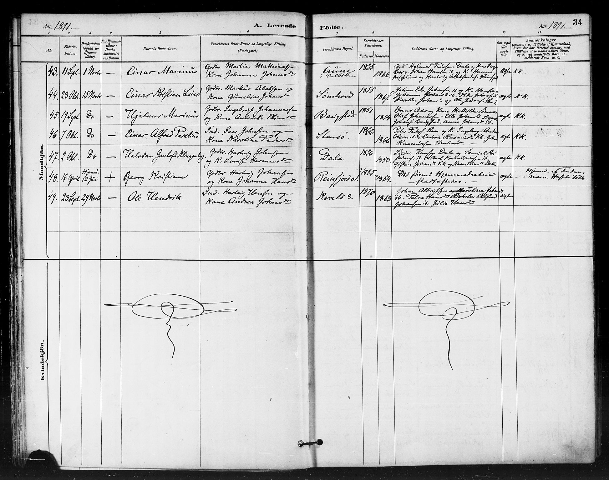 Ministerialprotokoller, klokkerbøker og fødselsregistre - Nordland, AV/SAT-A-1459/812/L0178: Parish register (official) no. 812A07, 1886-1900, p. 34