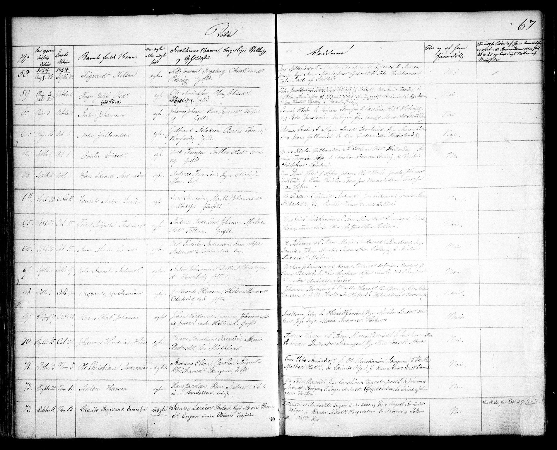 Spydeberg prestekontor Kirkebøker, AV/SAO-A-10924/F/Fa/L0005: Parish register (official) no. I 5, 1842-1862, p. 67