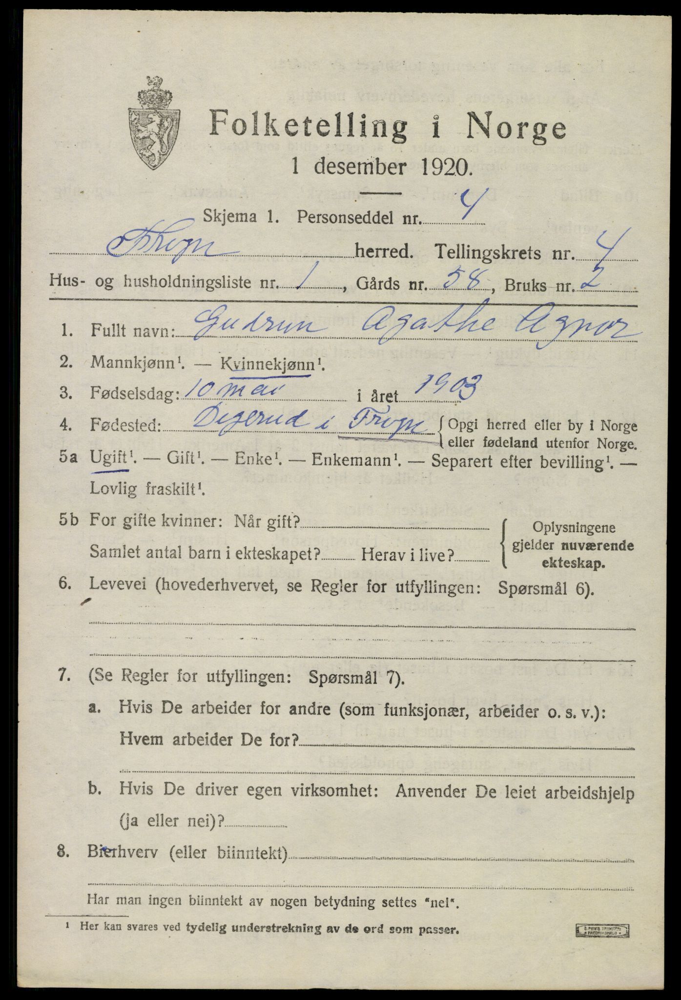 SAO, 1920 census for Frogn, 1920, p. 5555