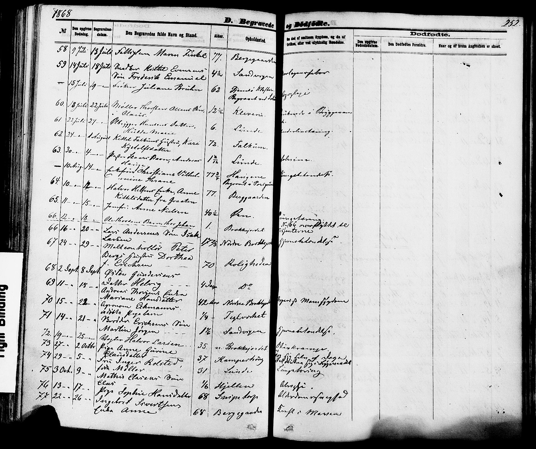 Skien kirkebøker, SAKO/A-302/F/Fa/L0008: Parish register (official) no. 8, 1866-1877, p. 252