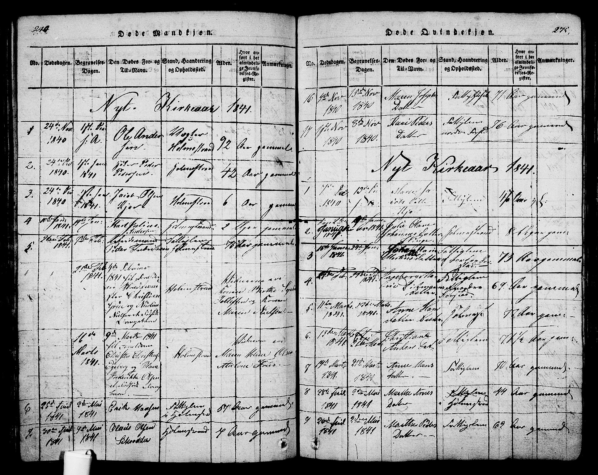 Holmestrand kirkebøker, SAKO/A-346/G/Ga/L0001: Parish register (copy) no. 1, 1814-1848, p. 274-275