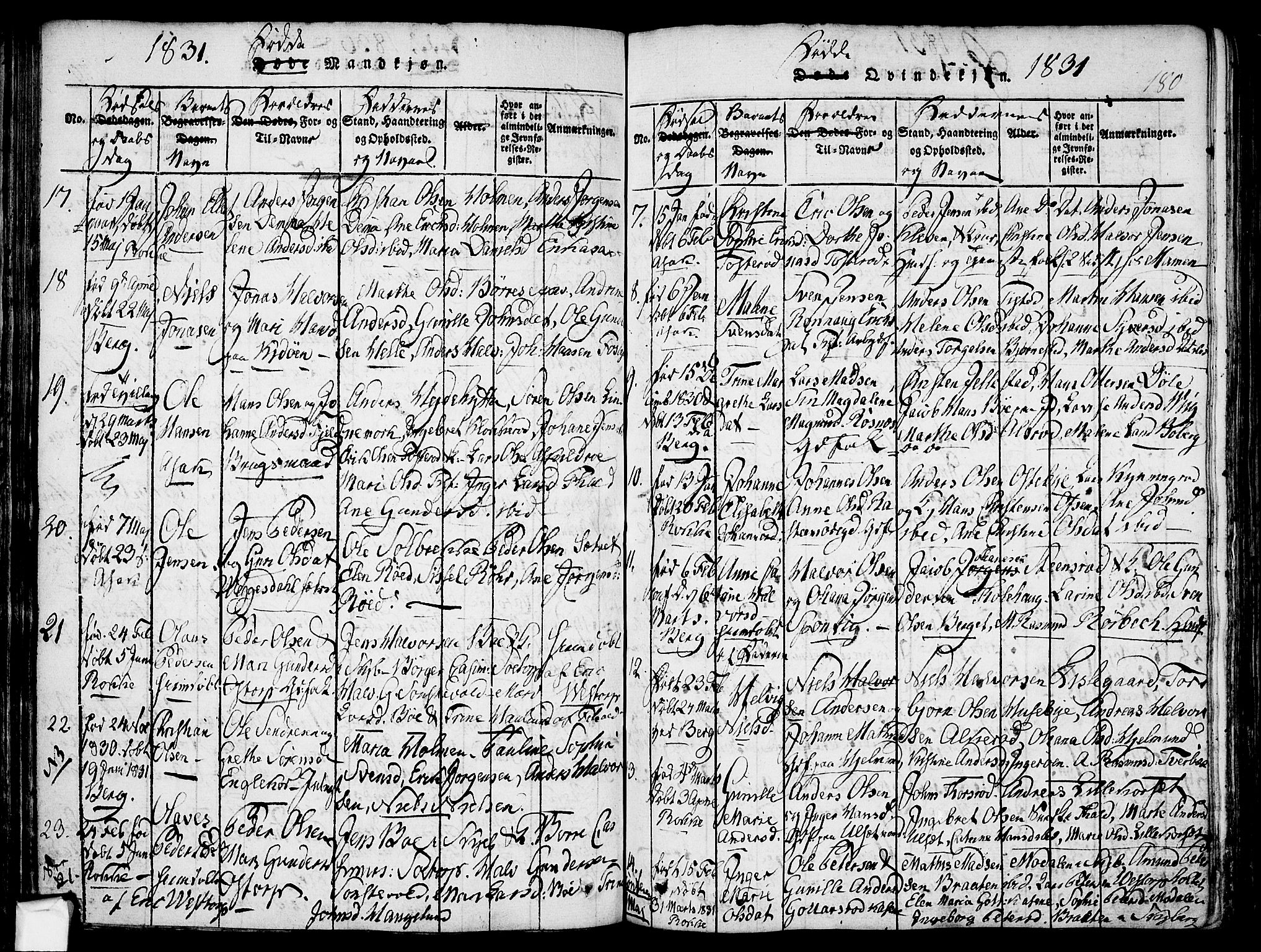 Berg prestekontor Kirkebøker, AV/SAO-A-10902/F/Fa/L0002: Parish register (official) no. I 2, 1815-1831, p. 180