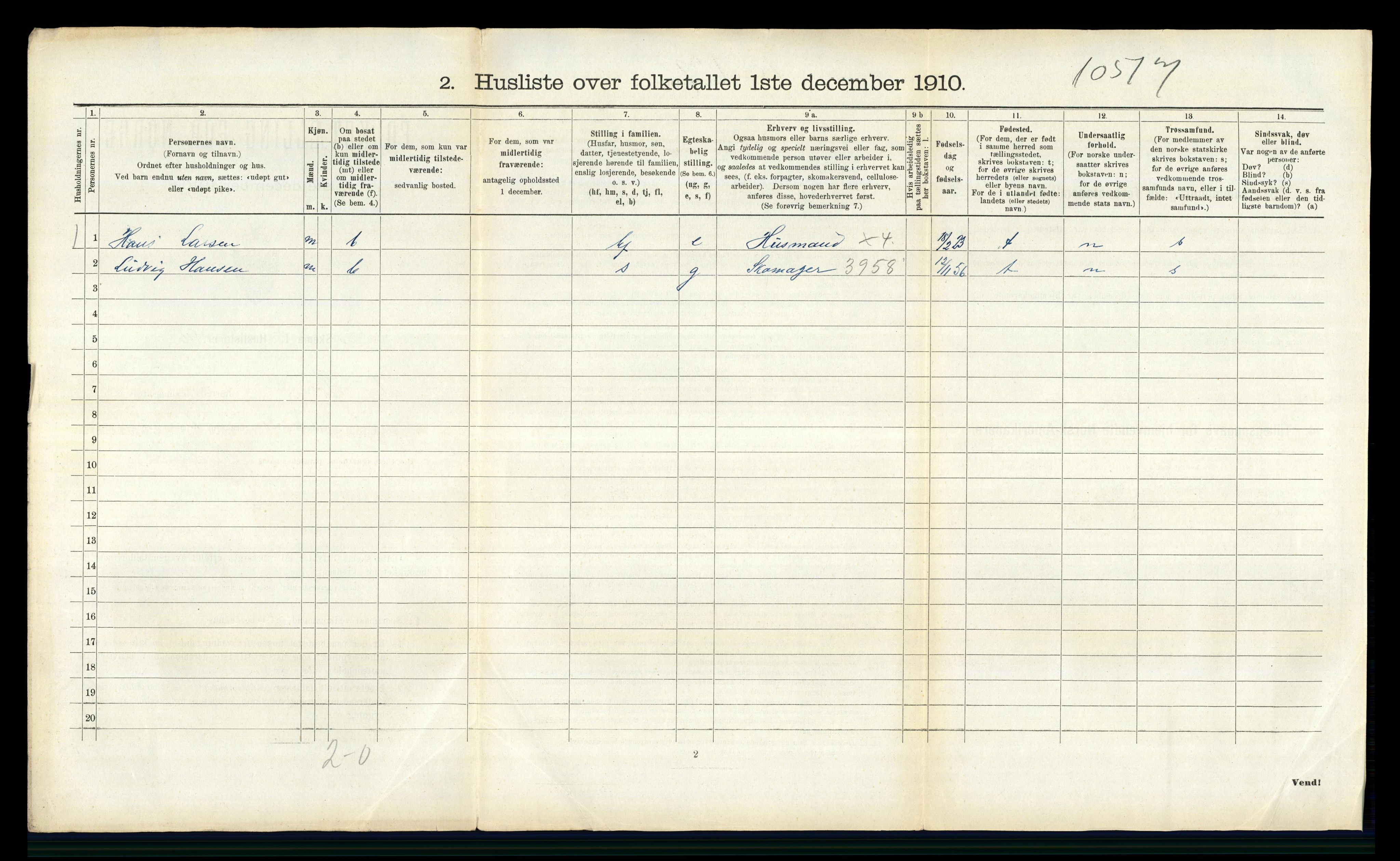 RA, 1910 census for Nes, 1910, p. 381