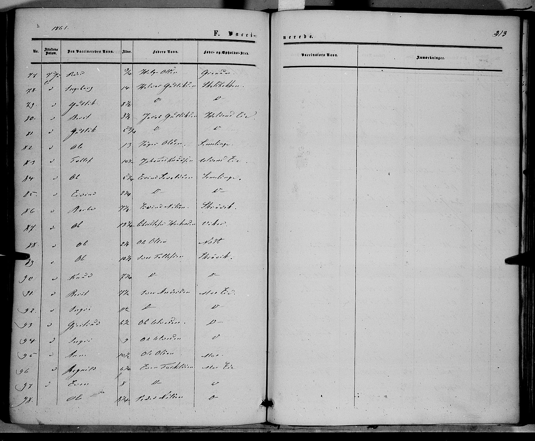 Vestre Slidre prestekontor, SAH/PREST-136/H/Ha/Haa/L0002: Parish register (official) no. 2, 1856-1864, p. 313