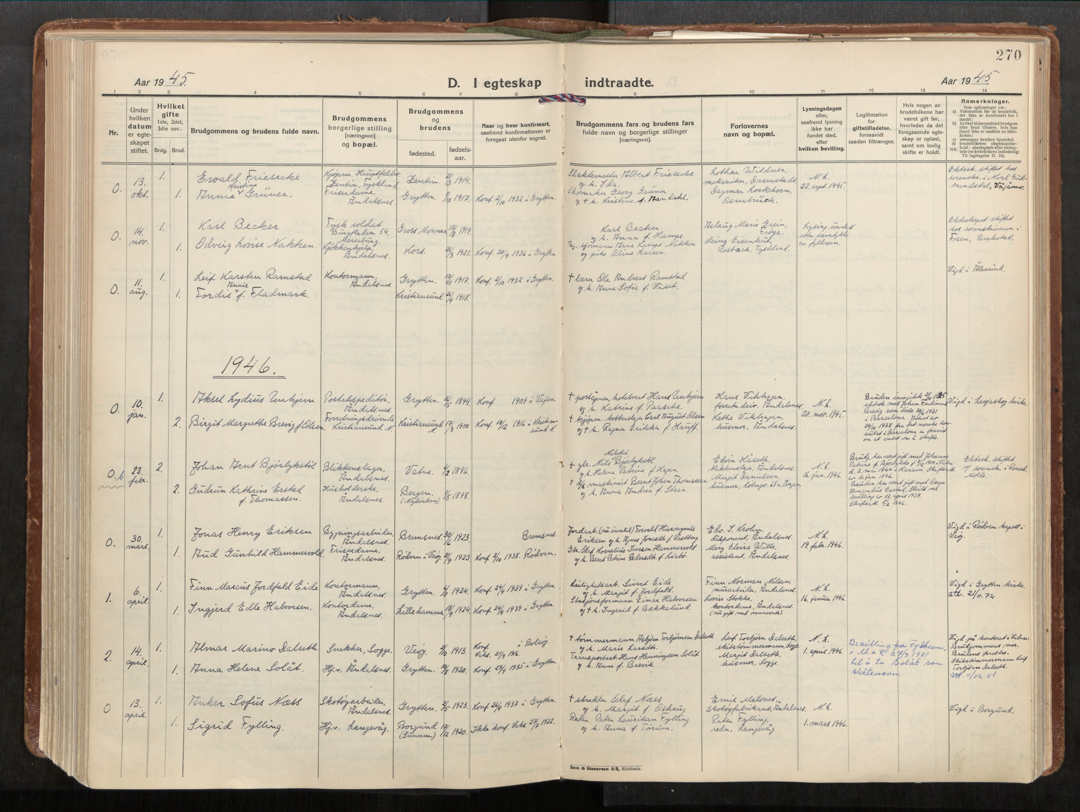 Ministerialprotokoller, klokkerbøker og fødselsregistre - Møre og Romsdal, AV/SAT-A-1454/544/L0587: Parish register (official) no. 544A11, 1924-1954, p. 270