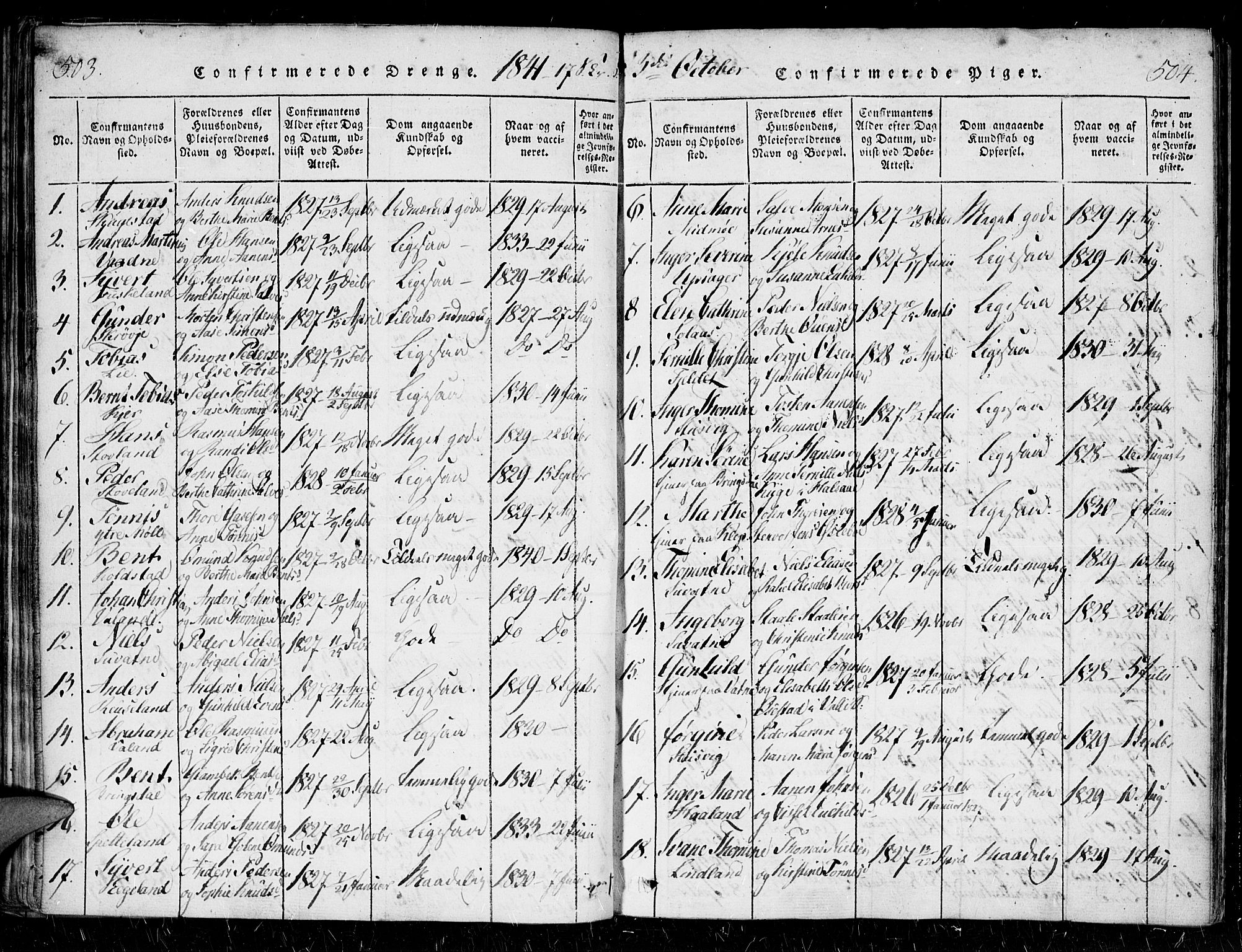 Holum sokneprestkontor, SAK/1111-0022/F/Fa/Faa/L0004: Parish register (official) no. A 4, 1820-1849, p. 503-504