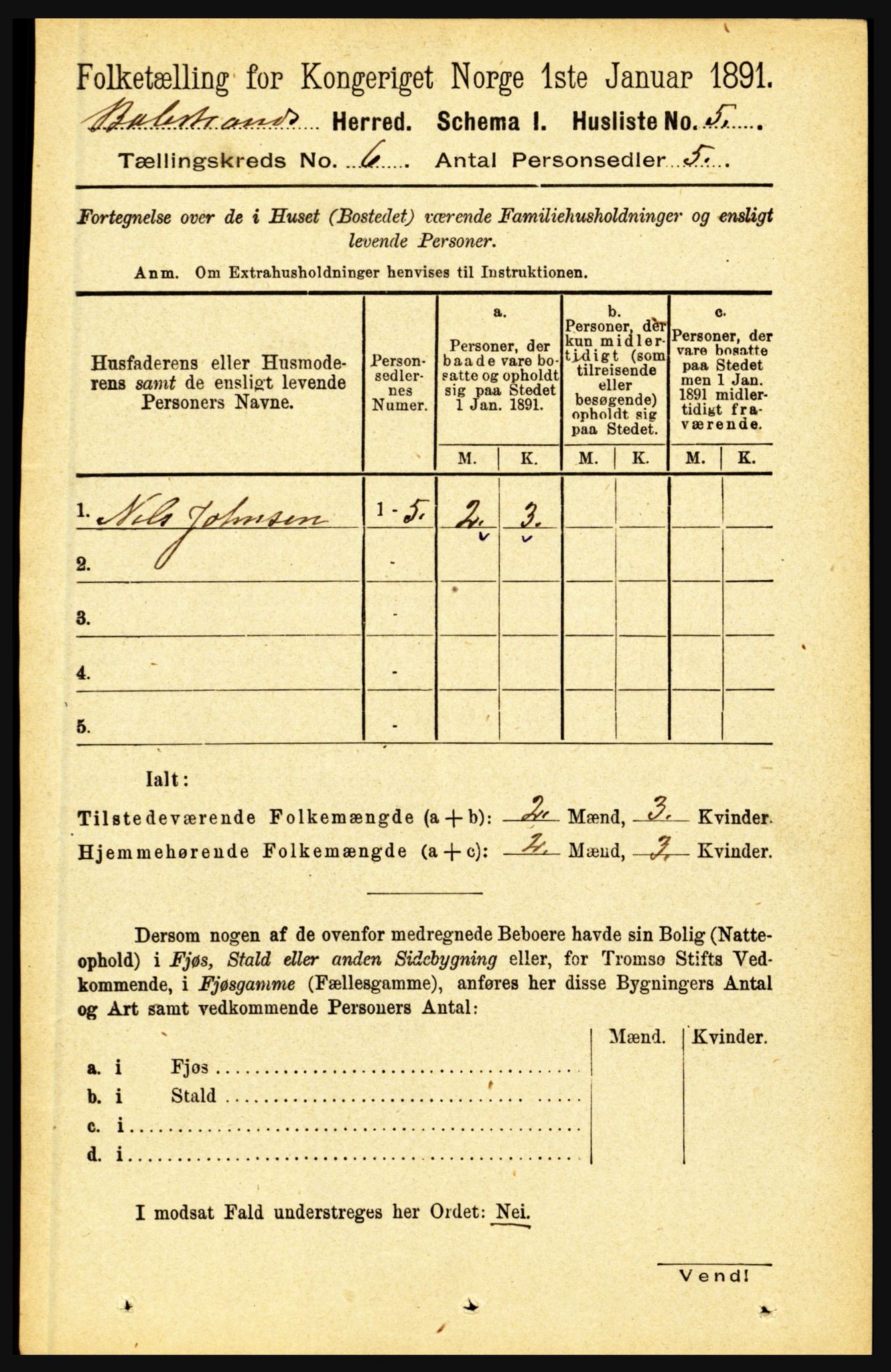 RA, 1891 census for 1418 Balestrand, 1891, p. 1339