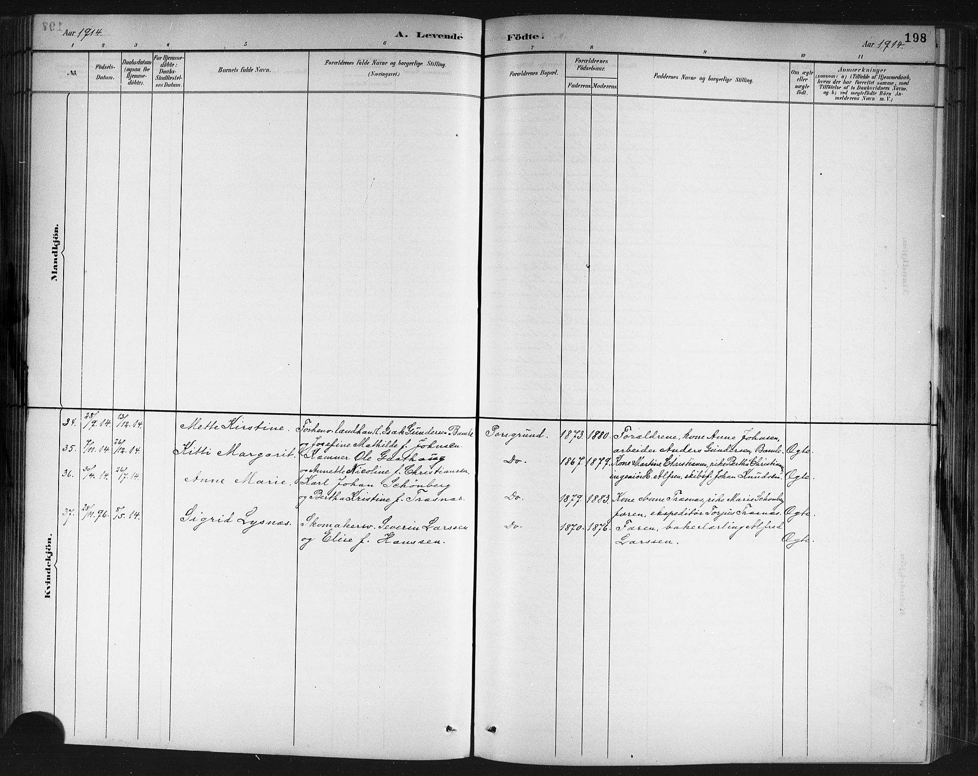 Porsgrunn kirkebøker , AV/SAKO-A-104/G/Gb/L0005: Parish register (copy) no. II 5, 1883-1915, p. 198