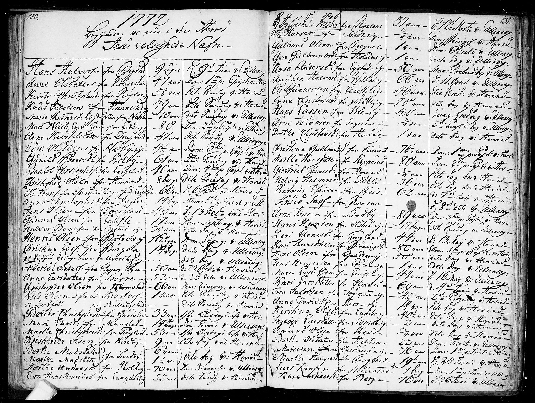 Ullensaker prestekontor Kirkebøker, SAO/A-10236a/F/Fa/L0010: Parish register (official) no. I 10, 1733-1776, p. 130-131