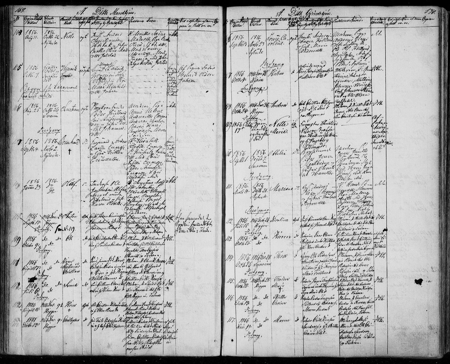 Modum kirkebøker, AV/SAKO-A-234/F/Fa/L0008: Parish register (official) no. 8, 1851-1859, p. 169-170