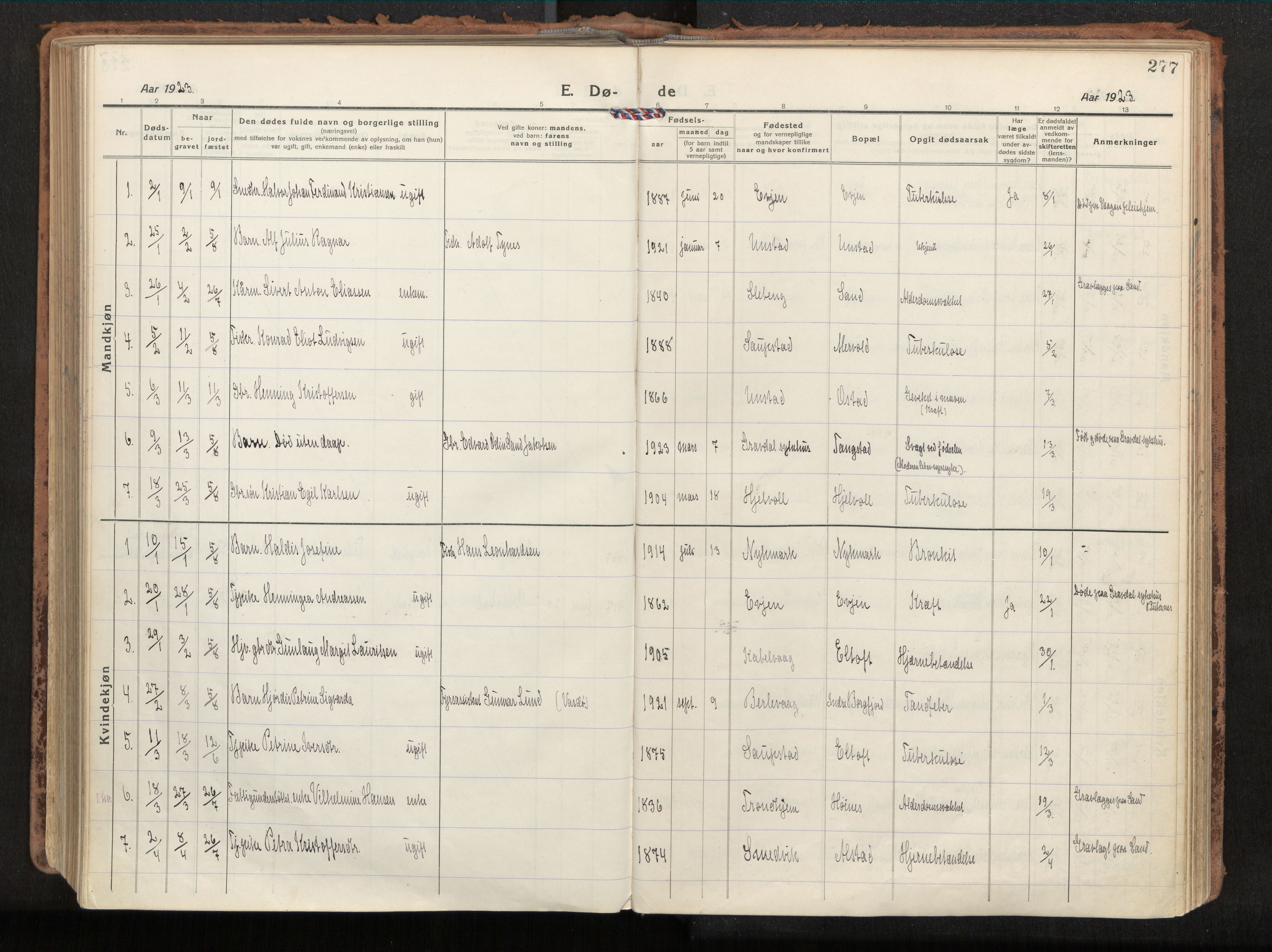 Ministerialprotokoller, klokkerbøker og fødselsregistre - Nordland, SAT/A-1459/880/L1136: Parish register (official) no. 880A10, 1919-1927, p. 277