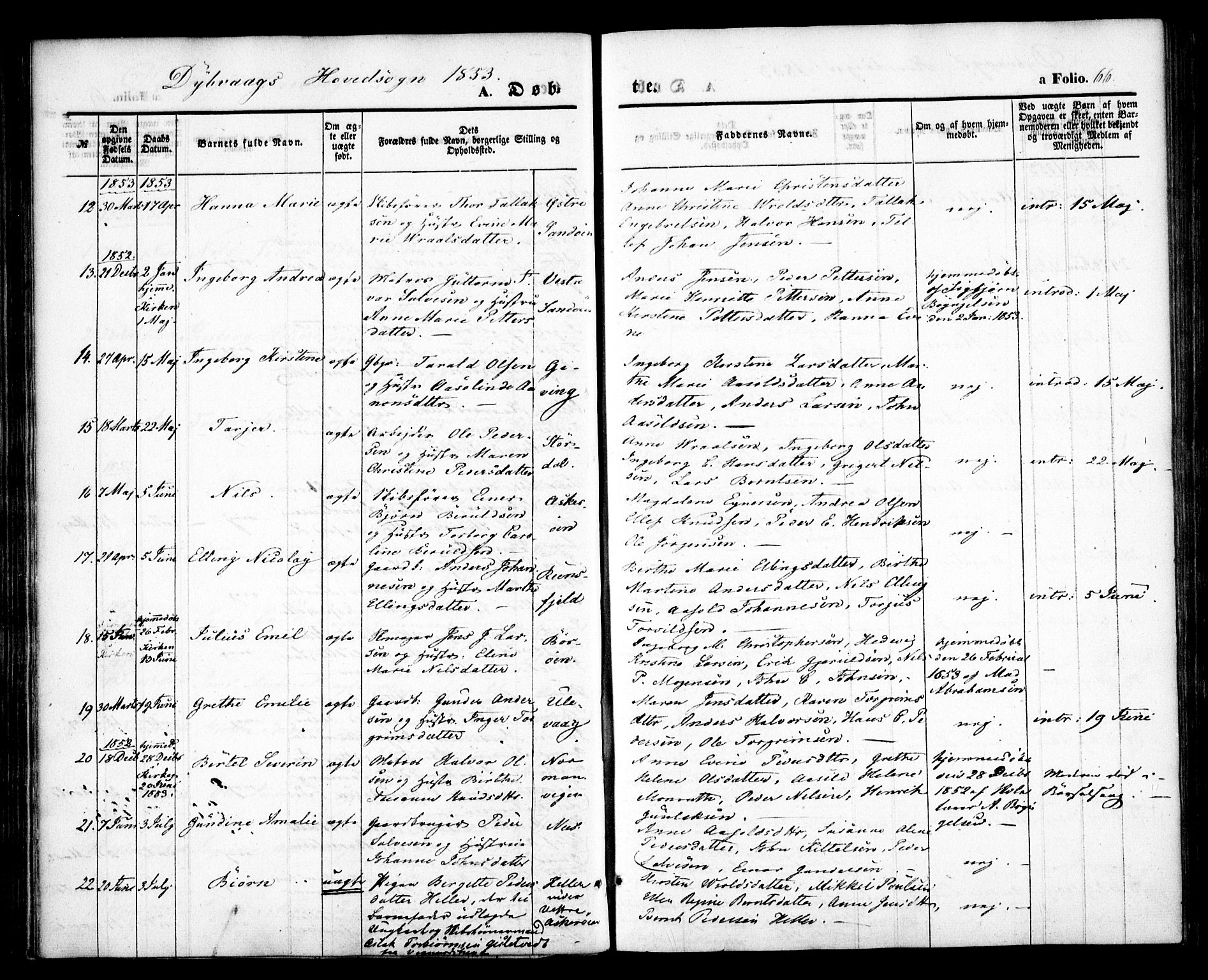 Dypvåg sokneprestkontor, SAK/1111-0007/F/Fa/Faa/L0005: Parish register (official) no. A 5, 1841-1854, p. 66