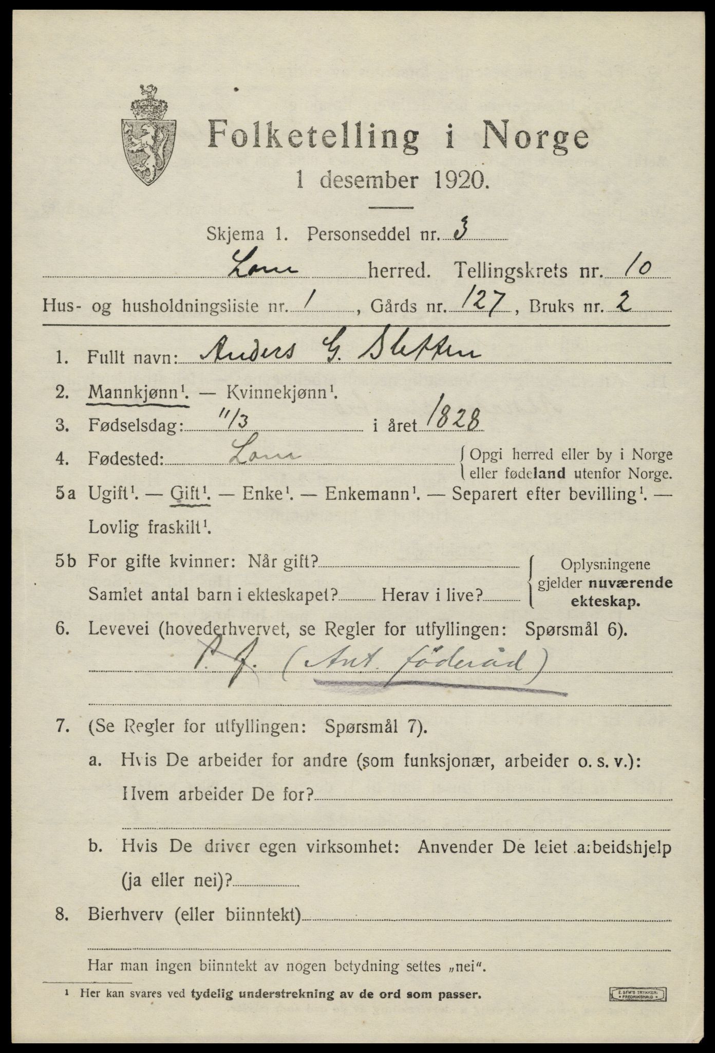 SAH, 1920 census for Lom, 1920, p. 5468