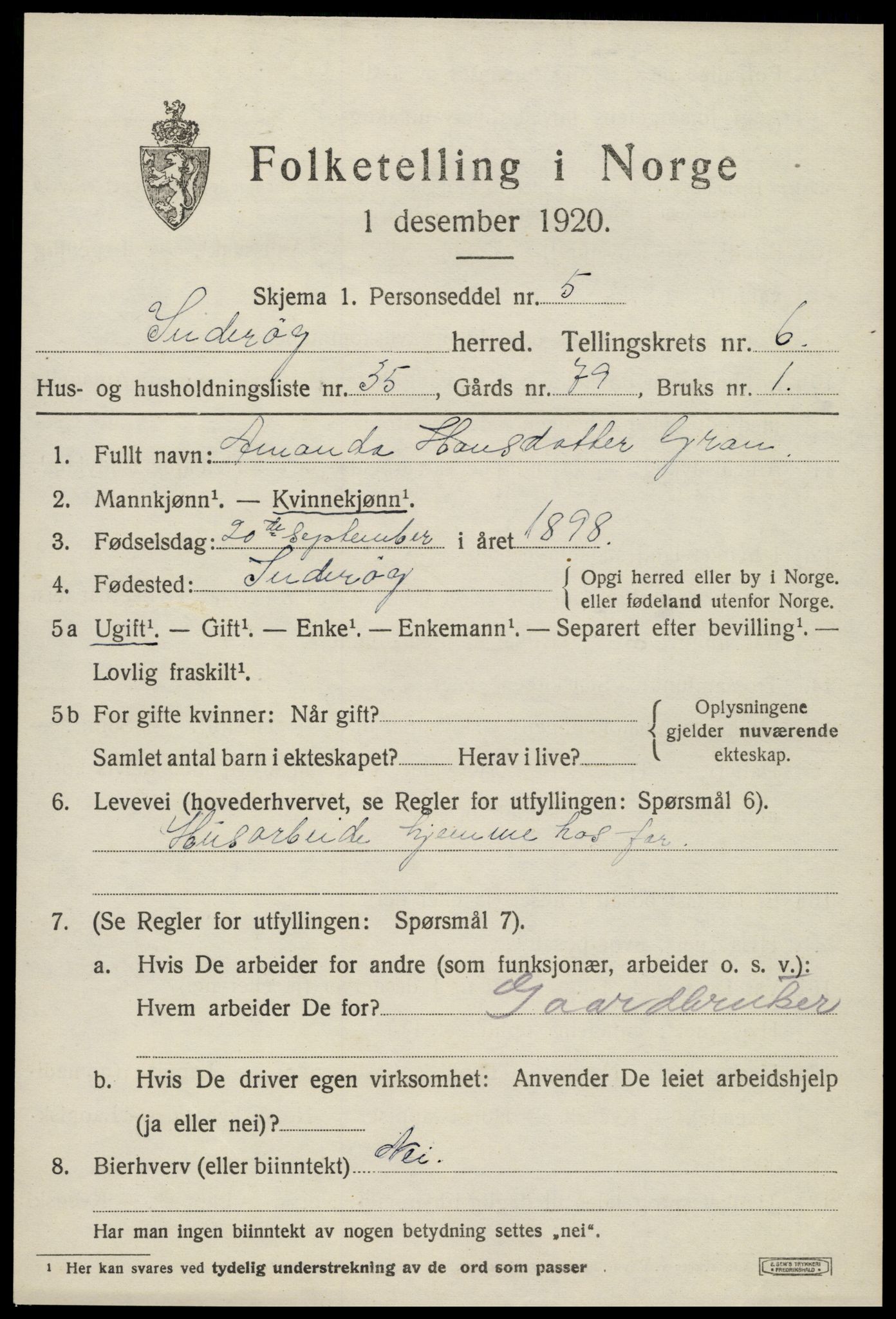 SAT, 1920 census for Inderøy, 1920, p. 5083