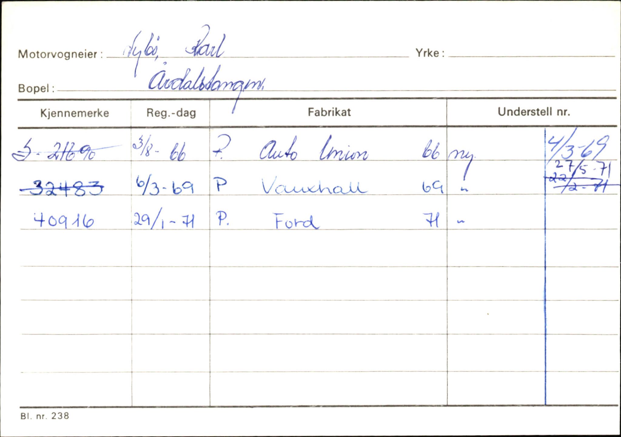 Statens vegvesen, Sogn og Fjordane vegkontor, AV/SAB-A-5301/4/F/L0145: Registerkort Vågsøy S-Å. Årdal I-P, 1945-1975, p. 2177