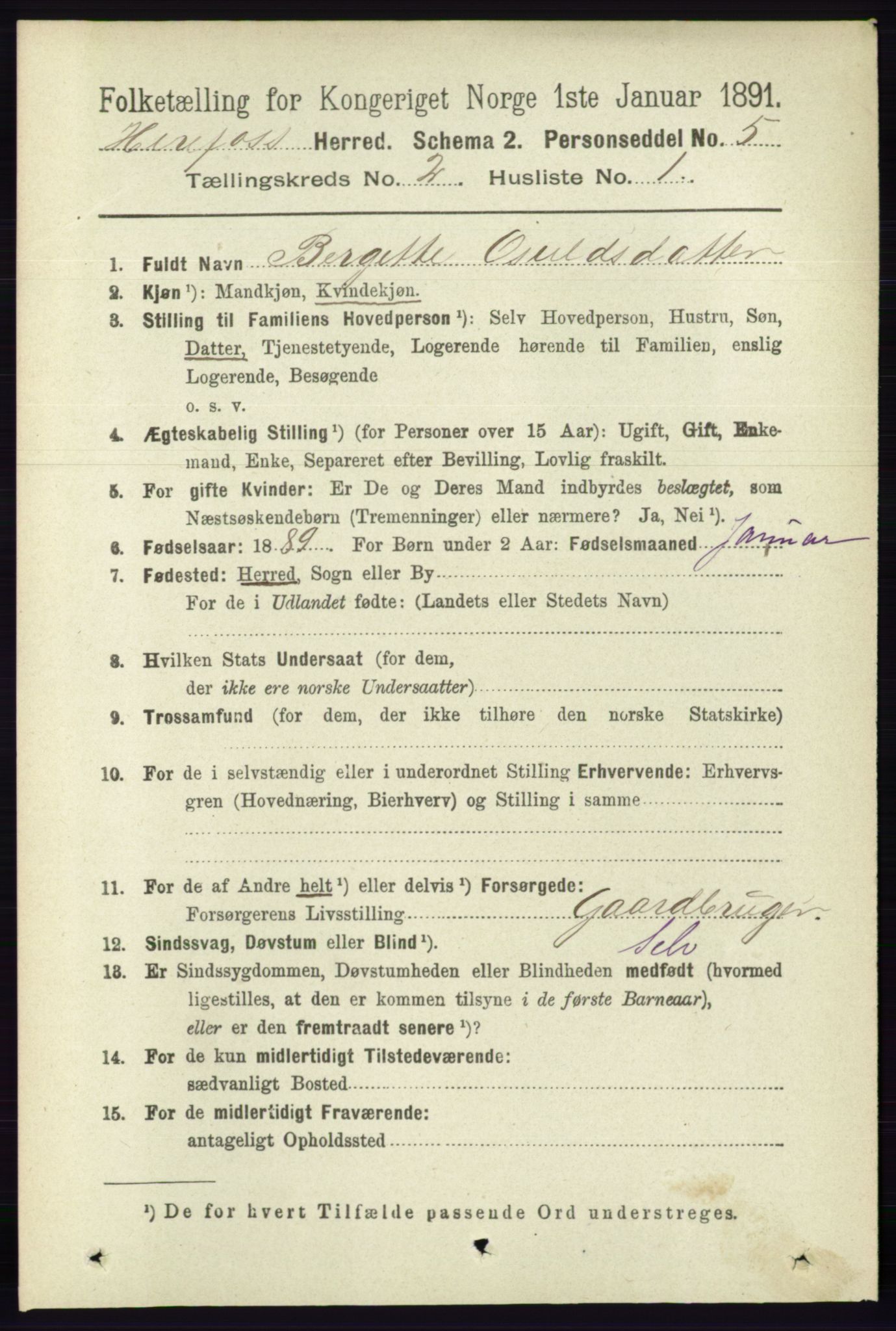 RA, 1891 census for 0933 Herefoss, 1891, p. 284