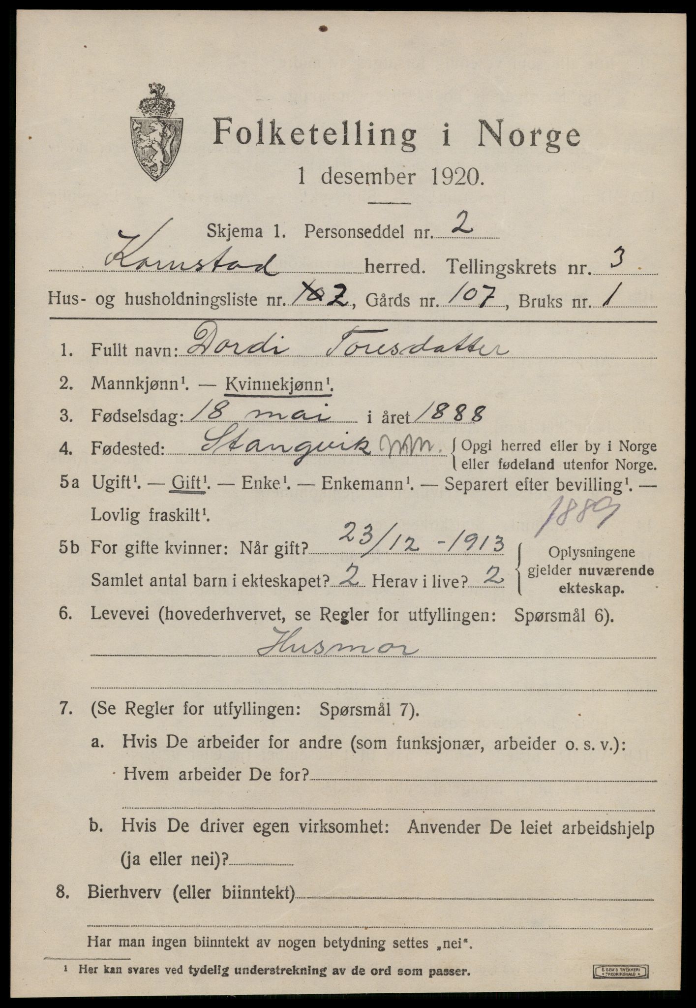 SAT, 1920 census for Kornstad, 1920, p. 1921