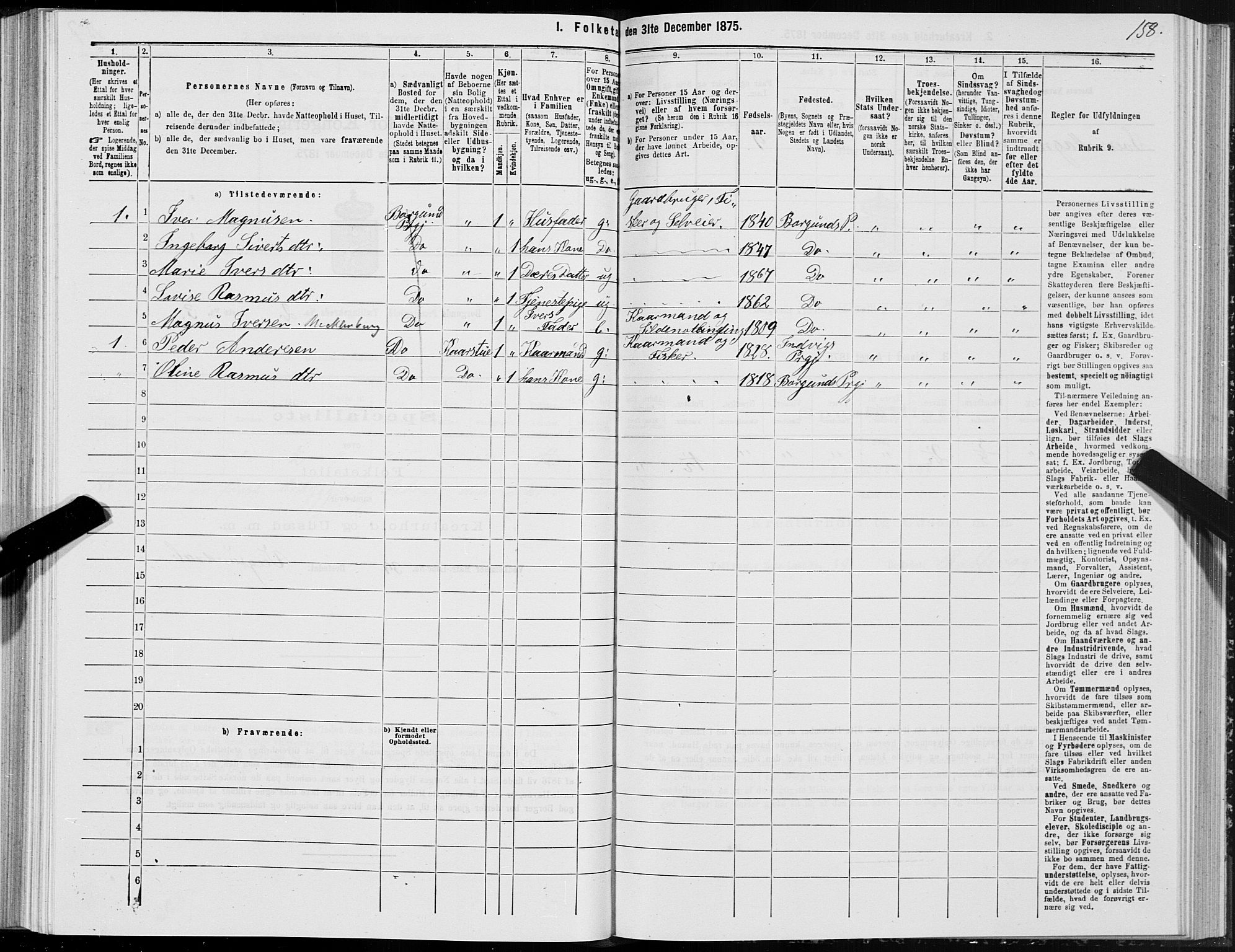 SAT, 1875 census for 1531P Borgund, 1875, p. 1158