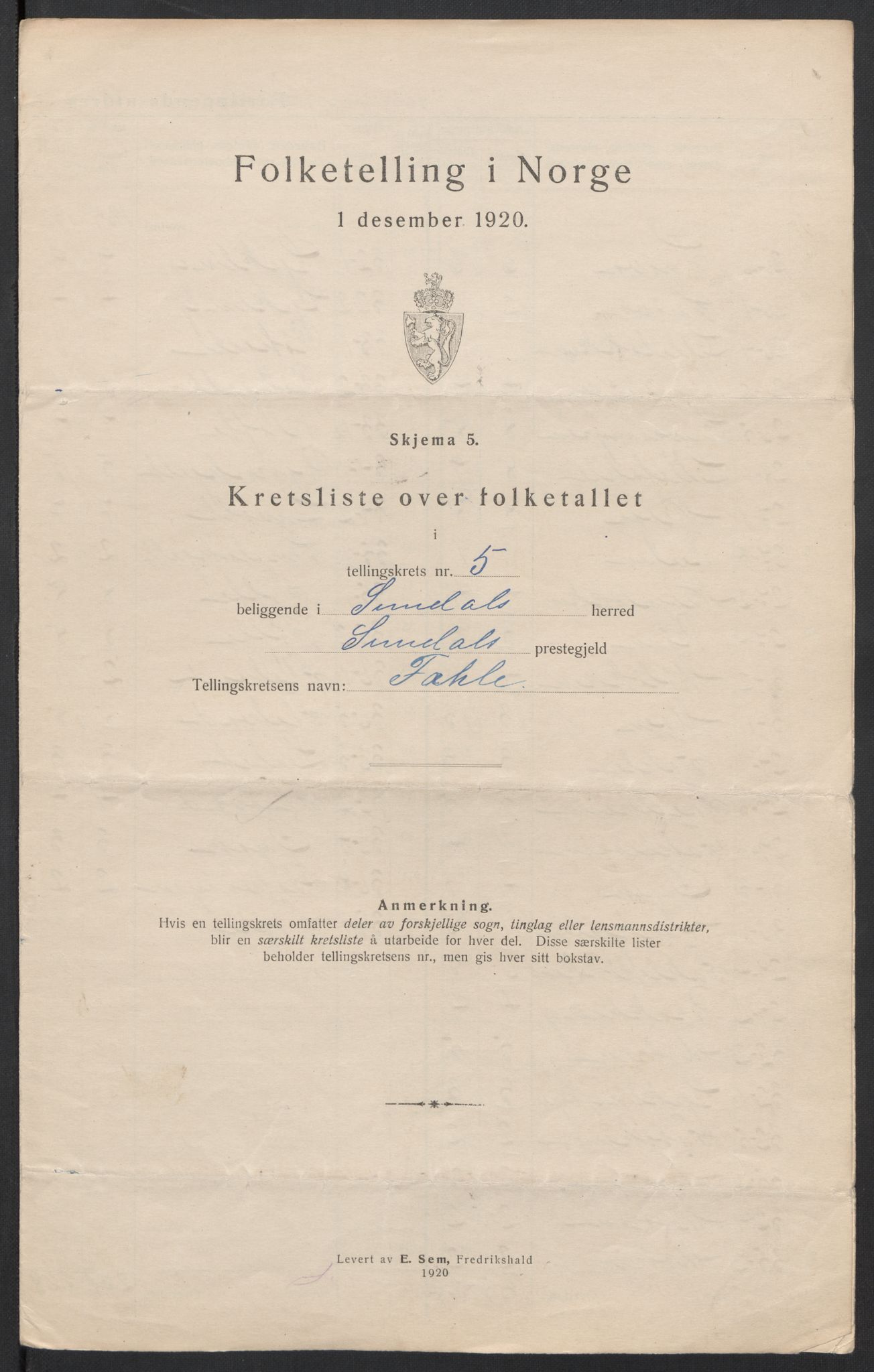 SAT, 1920 census for Sunndal, 1920, p. 24