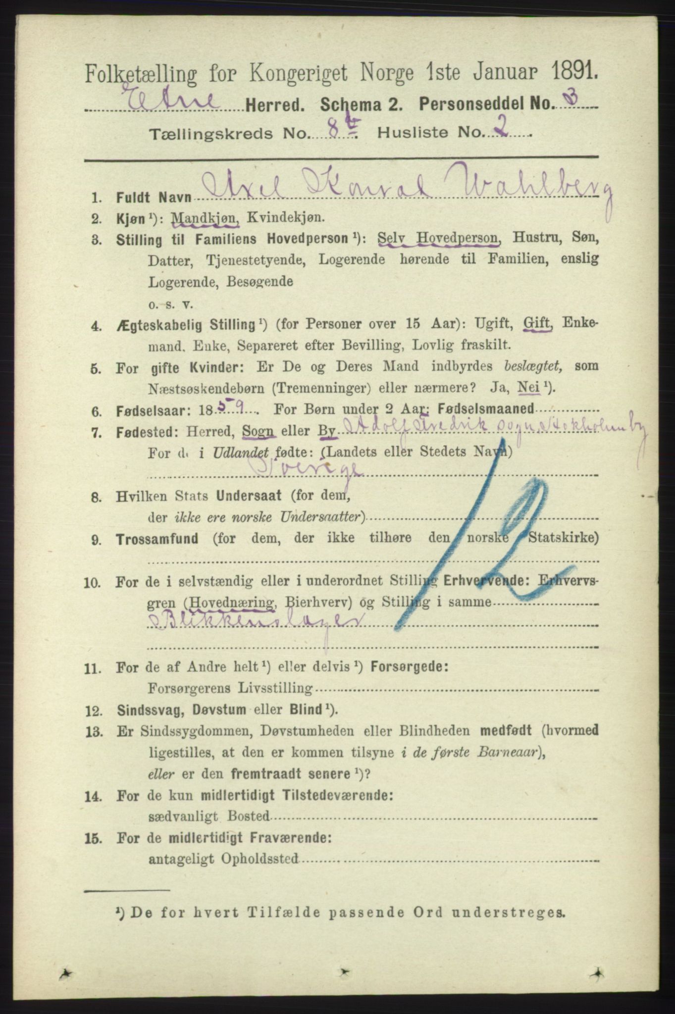 RA, 1891 census for 1211 Etne, 1891, p. 1622