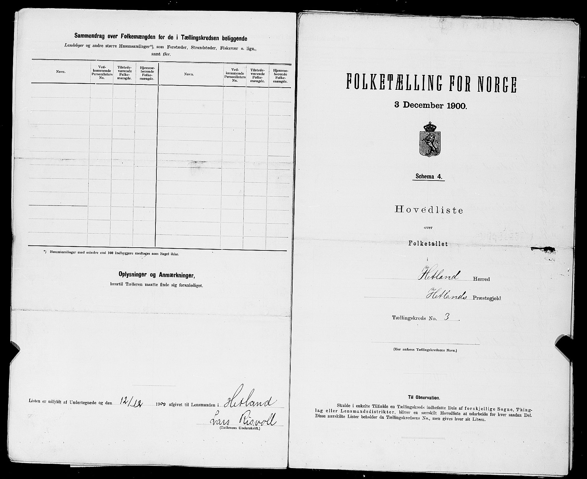 SAST, 1900 census for Hetland, 1900, p. 26