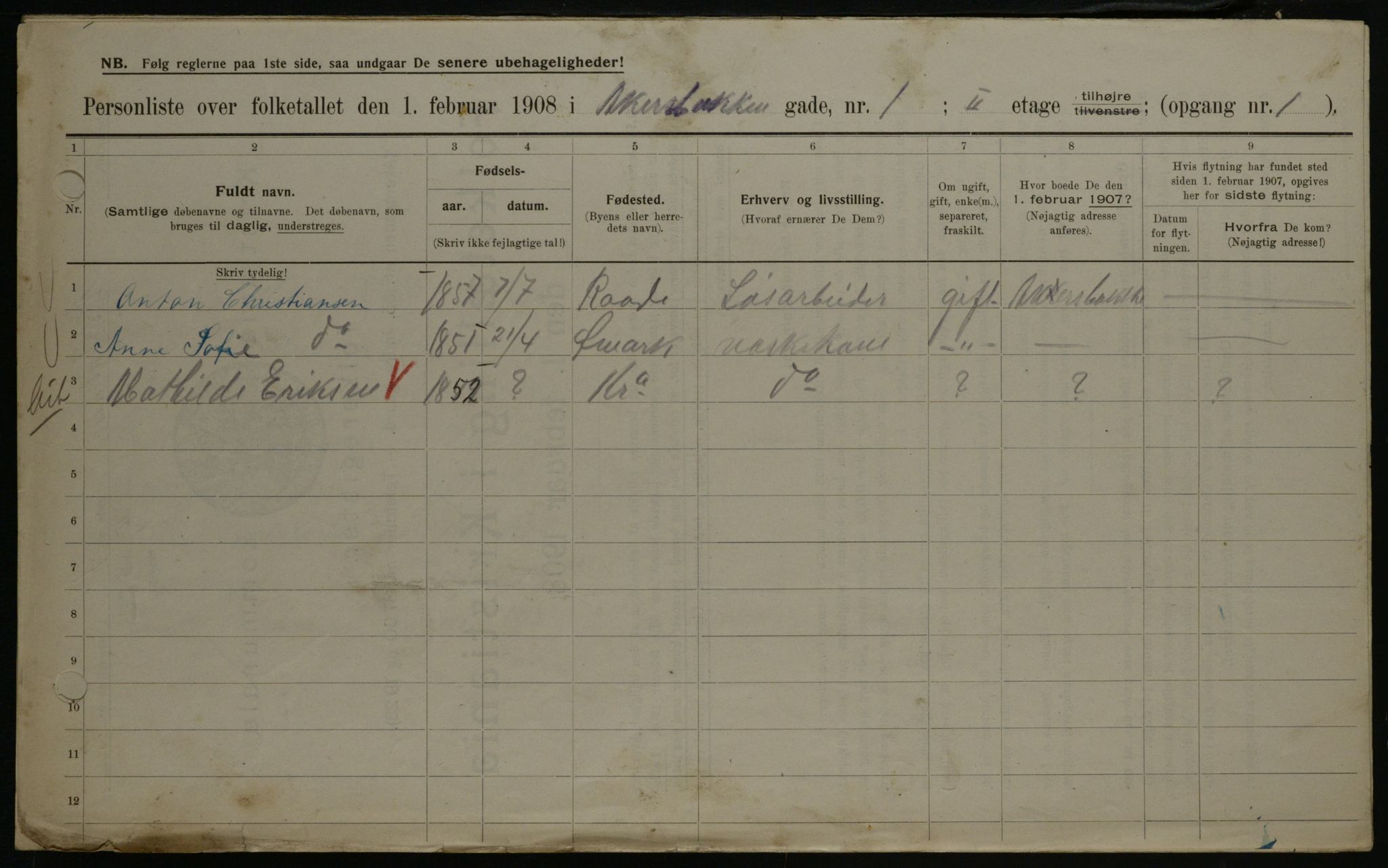 OBA, Municipal Census 1908 for Kristiania, 1908, p. 25