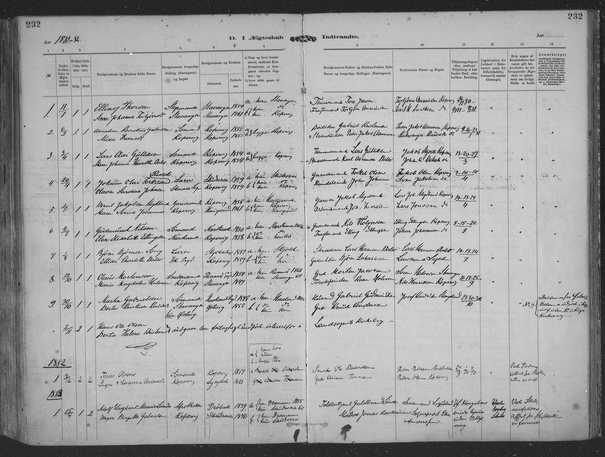 Kopervik sokneprestkontor, SAST/A-101850/H/Ha/Haa/L0001: Parish register (official) no. A 1, 1880-1919, p. 232
