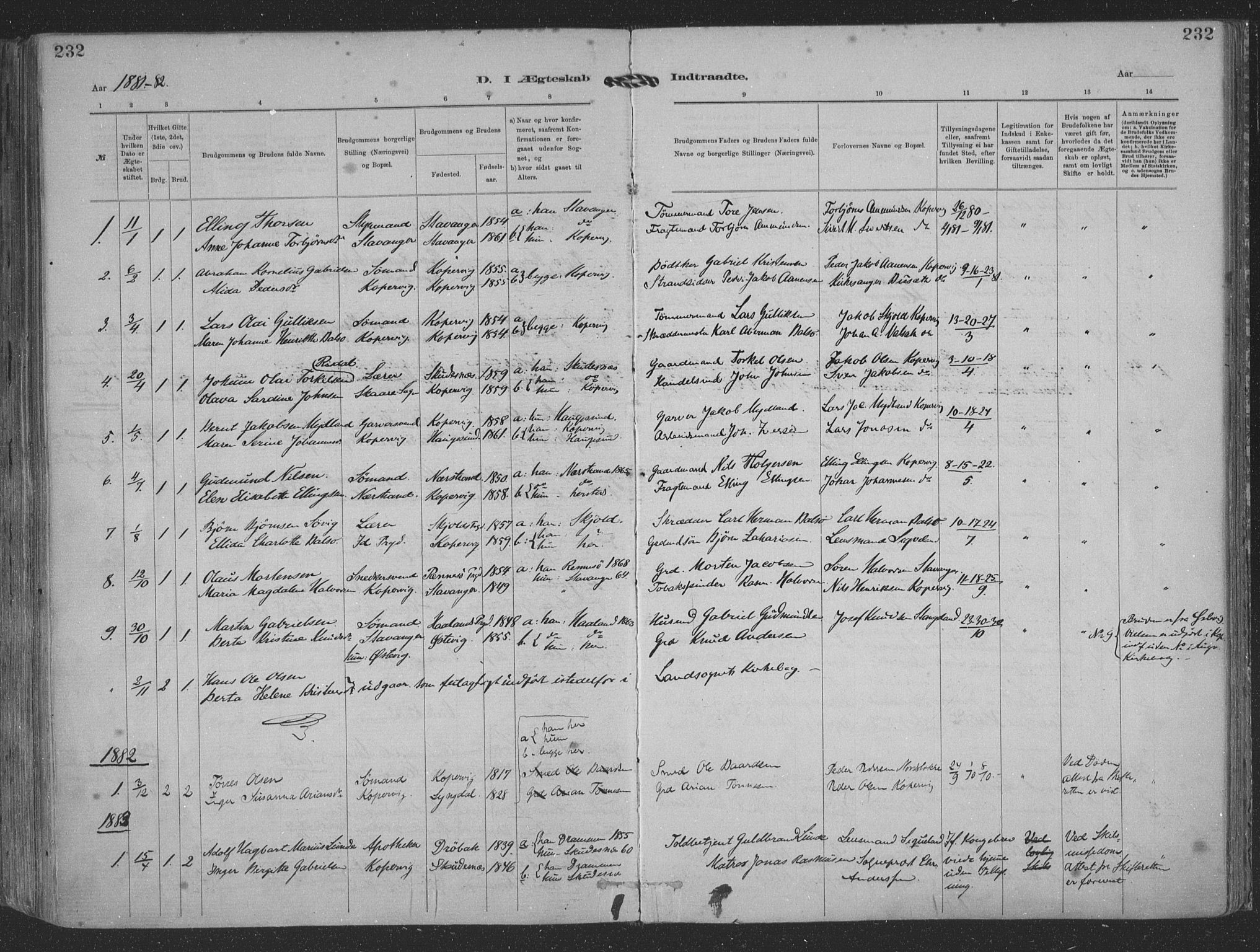 Kopervik sokneprestkontor, AV/SAST-A-101850/H/Ha/Haa/L0001: Parish register (official) no. A 1, 1880-1919, p. 232