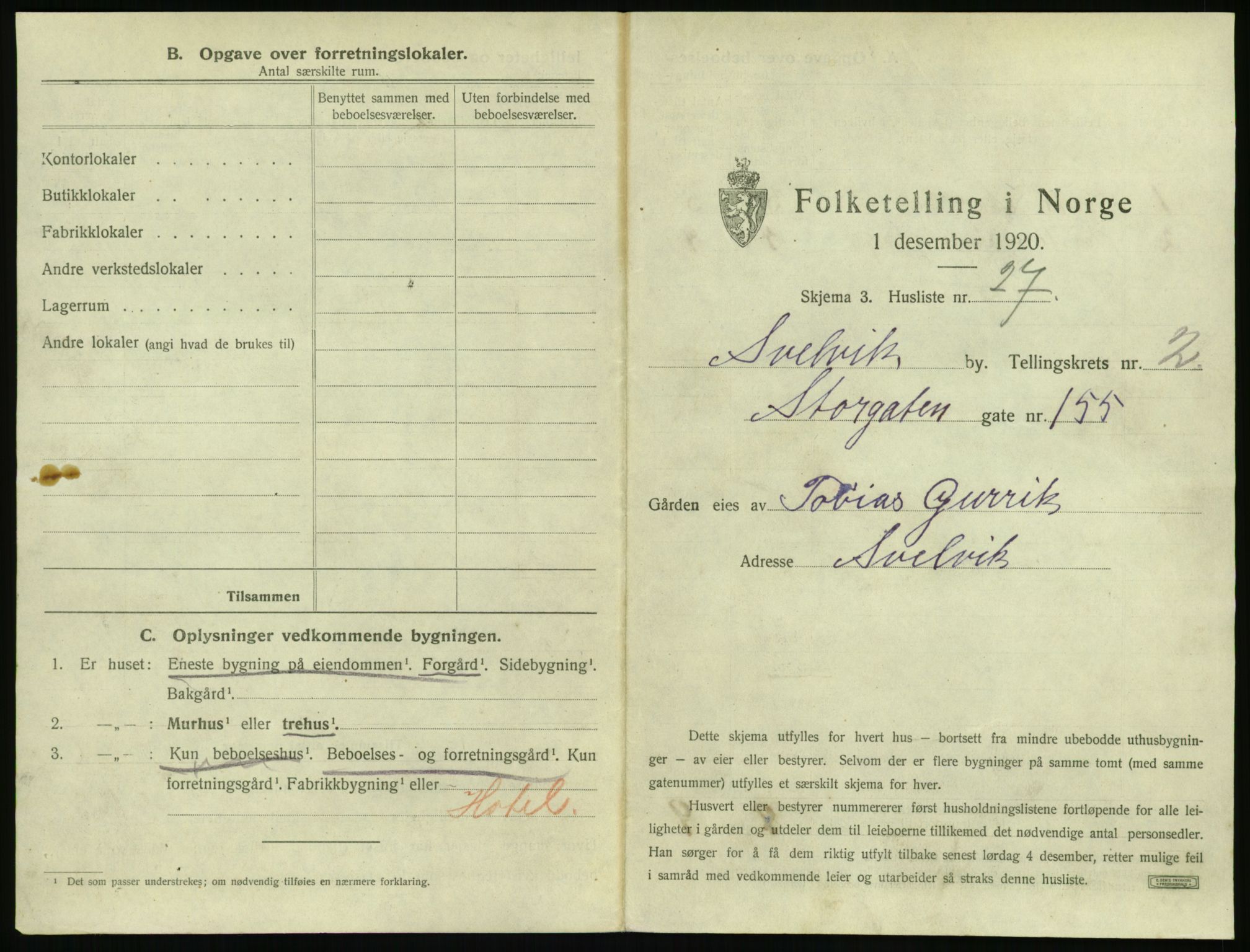 SAKO, 1920 census for Svelvik, 1920, p. 327