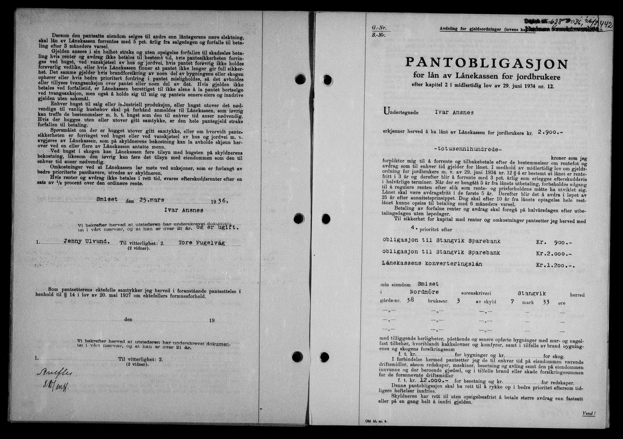 Nordmøre sorenskriveri, AV/SAT-A-4132/1/2/2Ca/L0087: Mortgage book no. 77, 1935-1936, Deed date: 26.03.1936