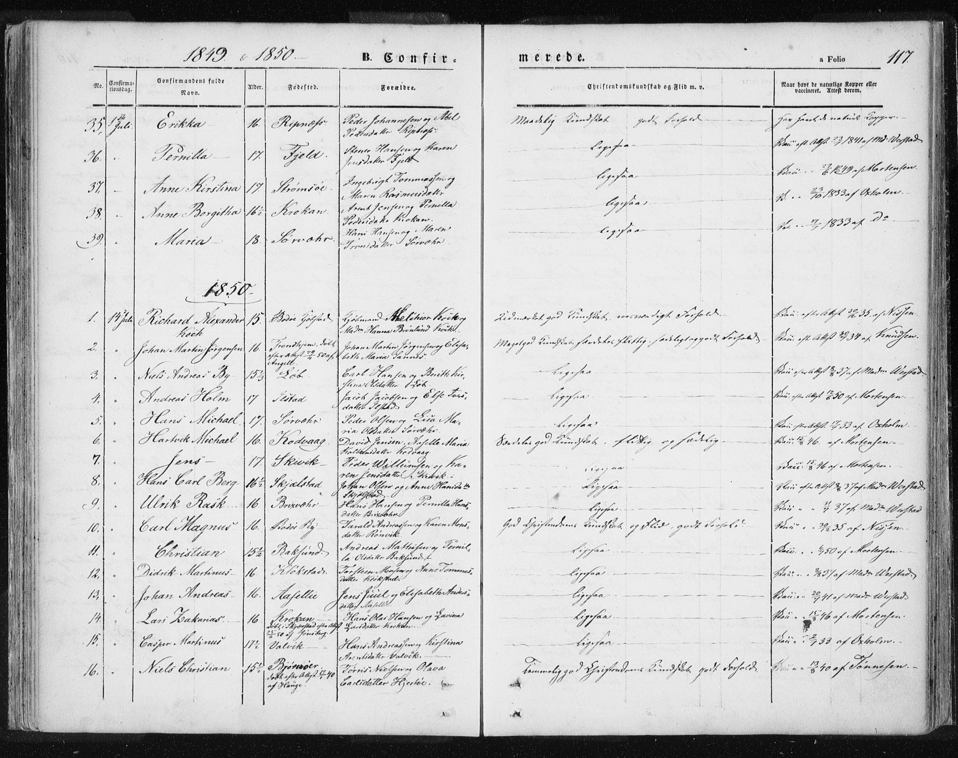 Ministerialprotokoller, klokkerbøker og fødselsregistre - Nordland, SAT/A-1459/801/L0007: Parish register (official) no. 801A07, 1845-1863, p. 117