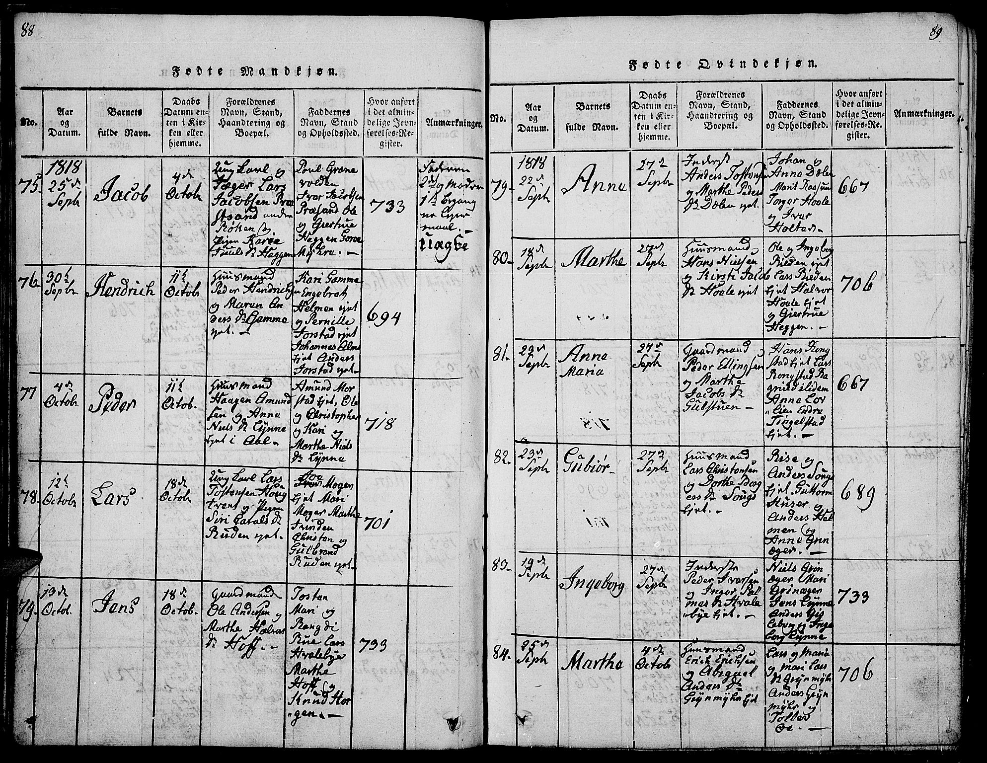 Gran prestekontor, SAH/PREST-112/H/Ha/Hab/L0001: Parish register (copy) no. 1, 1815-1824, p. 88-89