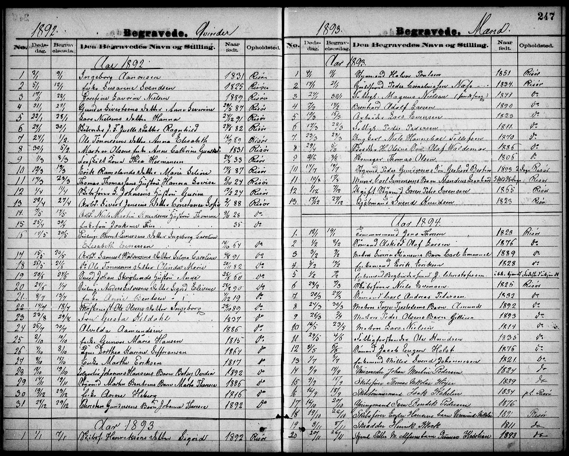Risør sokneprestkontor, SAK/1111-0035/F/Fb/L0007: Parish register (copy) no. B 7, 1885-1908, p. 247