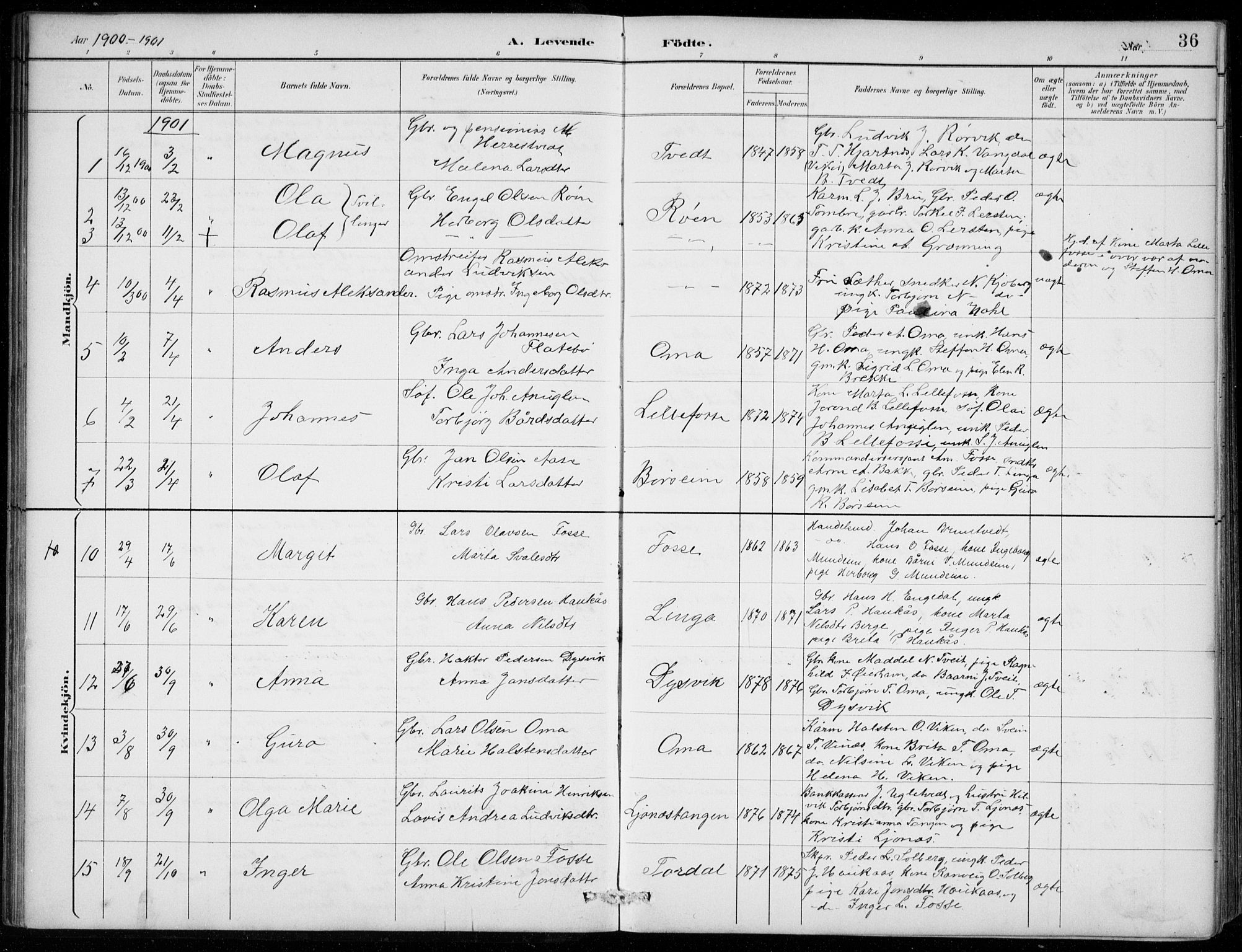 Strandebarm sokneprestembete, AV/SAB-A-78401/H/Hab: Parish register (copy) no. B  1, 1891-1914, p. 36