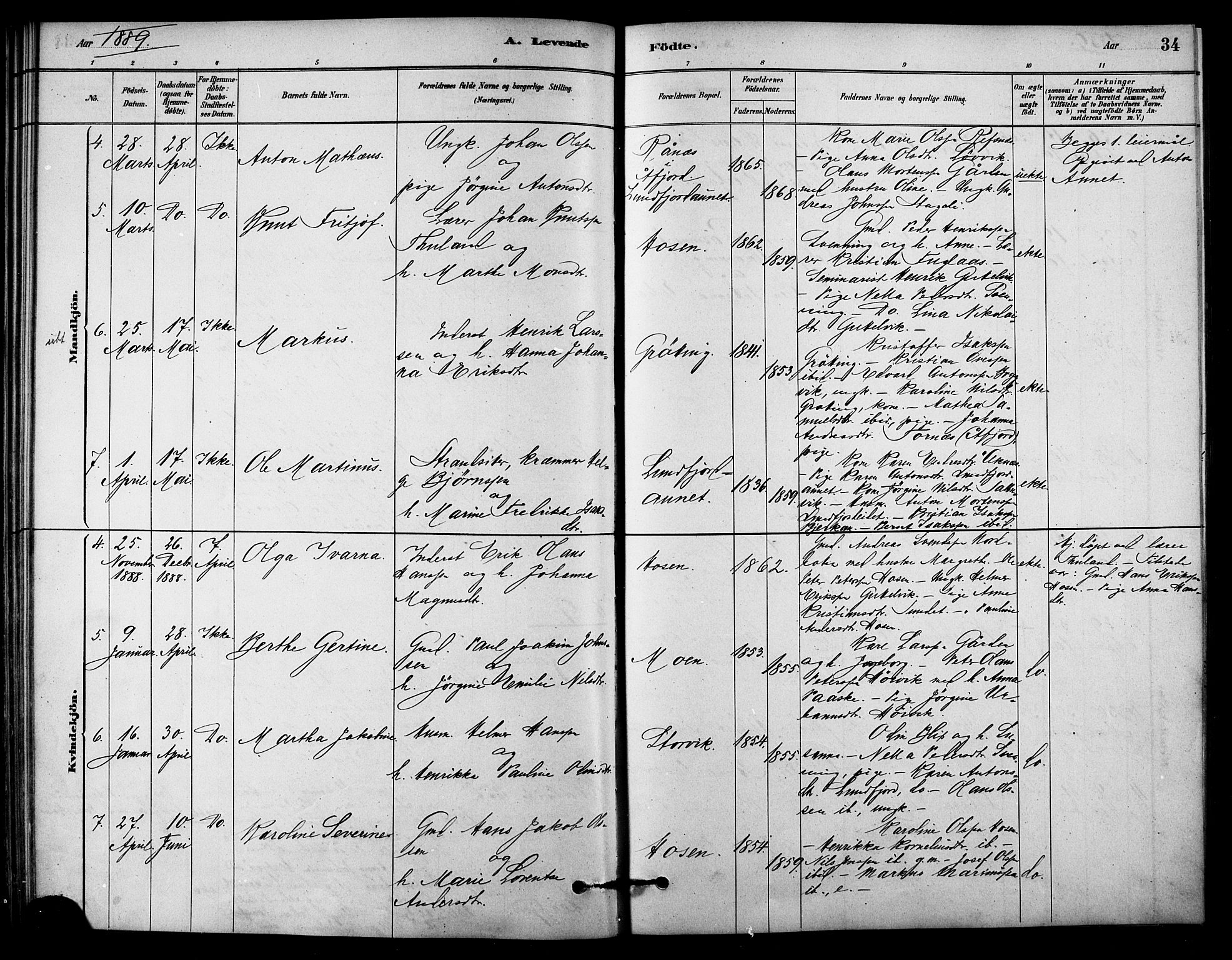 Ministerialprotokoller, klokkerbøker og fødselsregistre - Sør-Trøndelag, SAT/A-1456/656/L0692: Parish register (official) no. 656A01, 1879-1893, p. 34