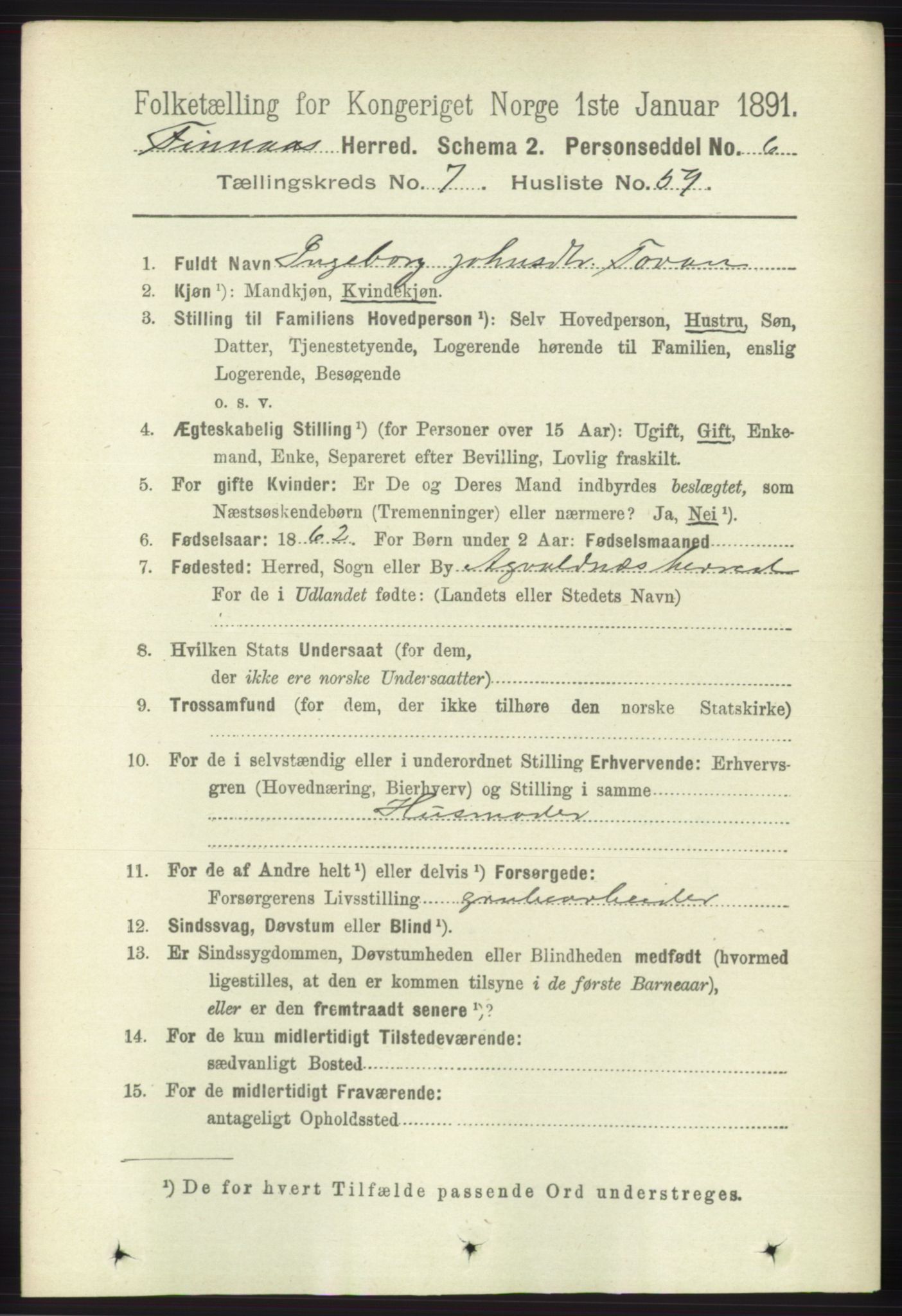 RA, 1891 census for 1218 Finnås, 1891, p. 3023