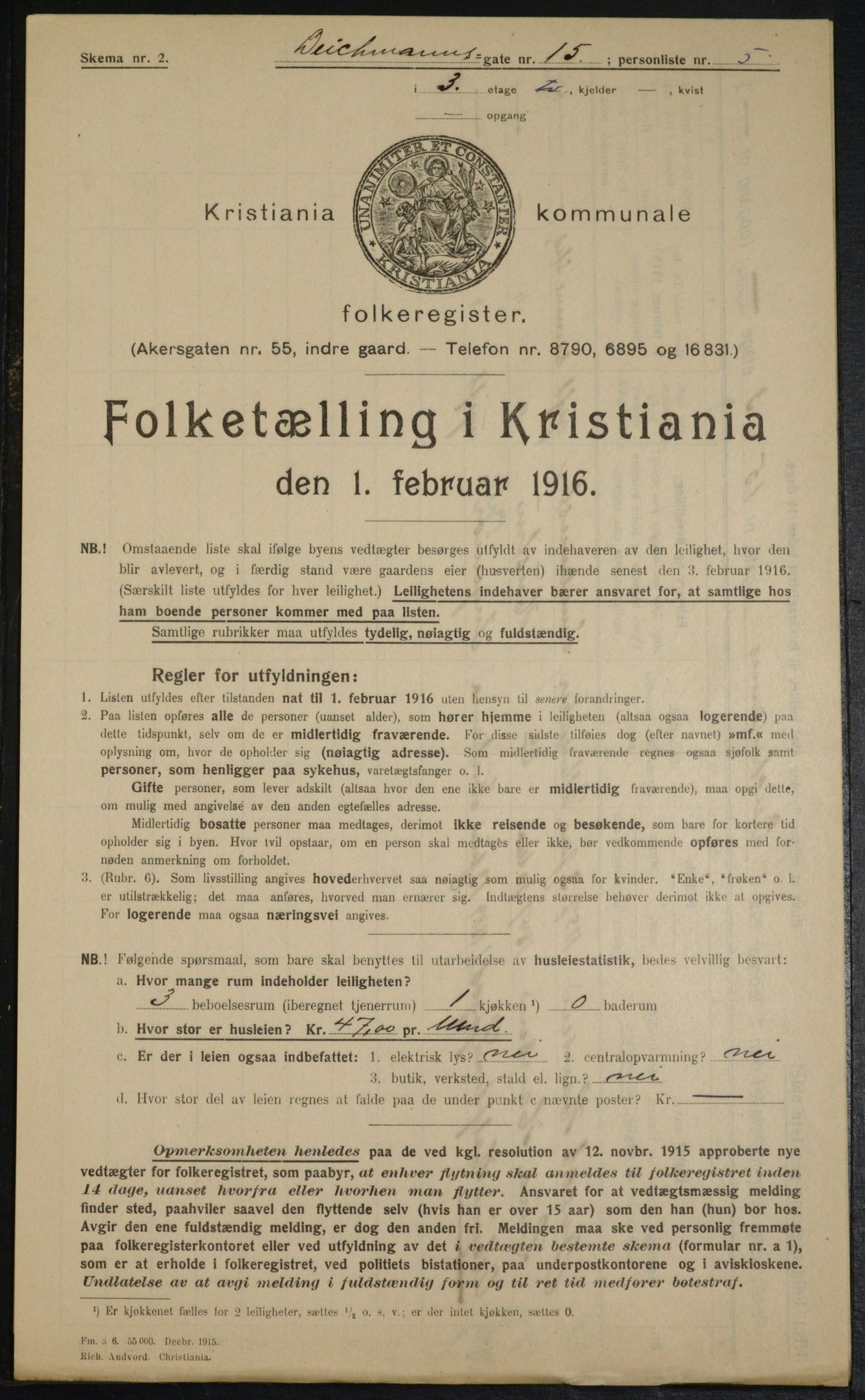 OBA, Municipal Census 1916 for Kristiania, 1916, p. 15732