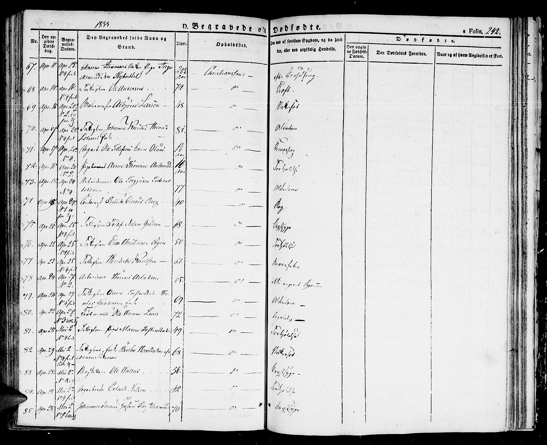 Kristiansand domprosti, AV/SAK-1112-0006/F/Fb/L0007: Parish register (copy) no. B 7, 1829-1837, p. 242