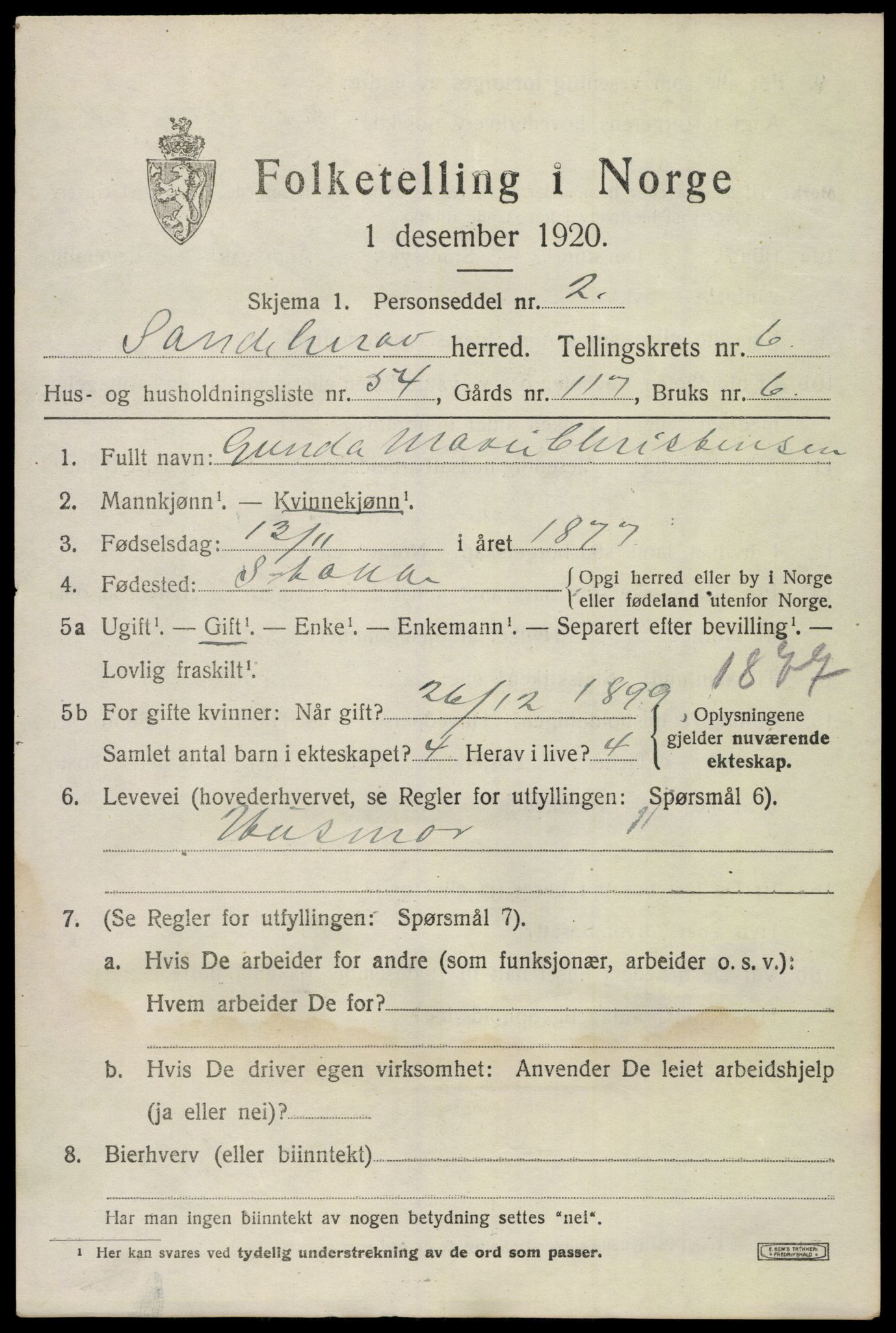 SAKO, 1920 census for Sandeherred, 1920, p. 10290
