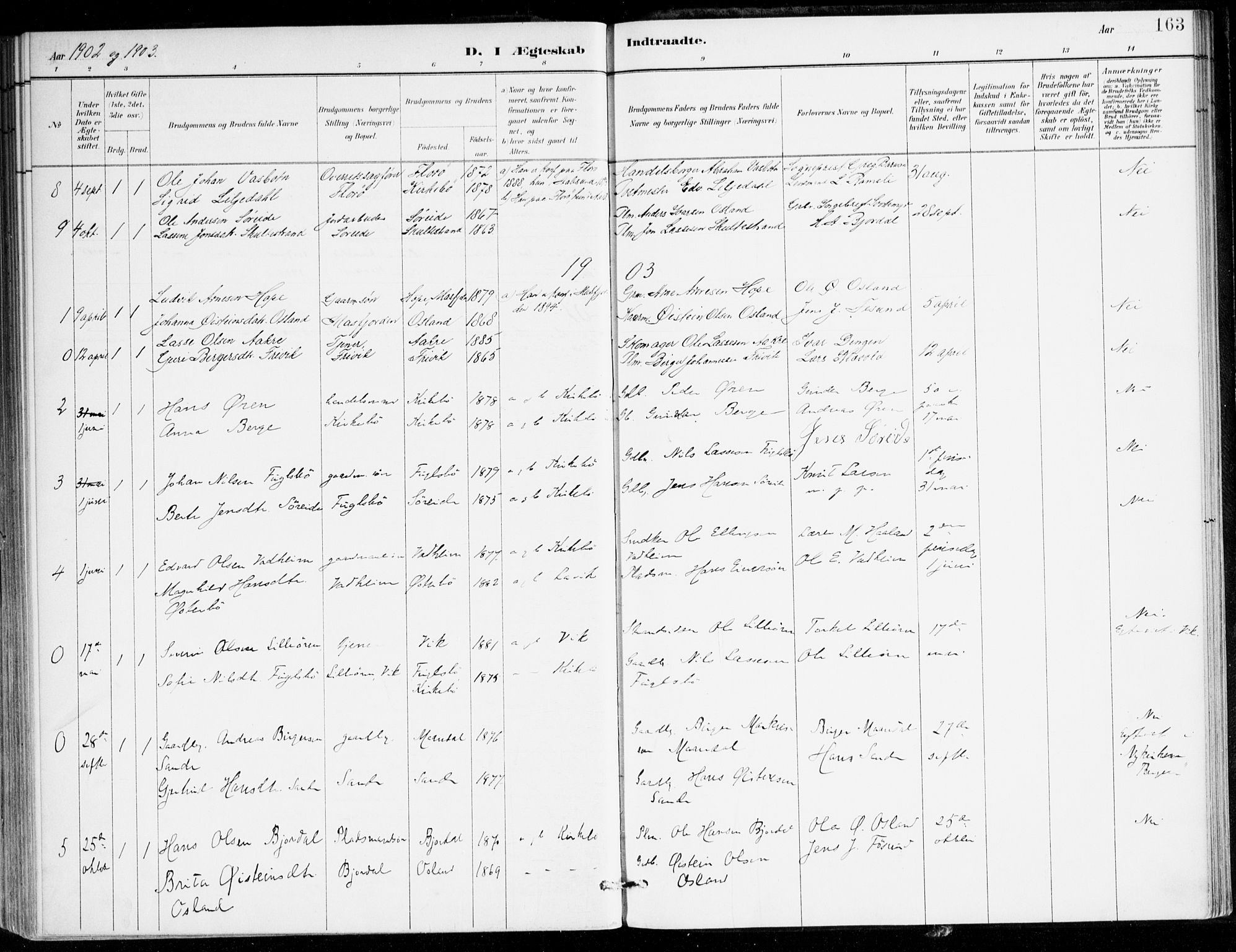 Lavik sokneprestembete, AV/SAB-A-80901: Parish register (official) no. C 1, 1882-1904, p. 163