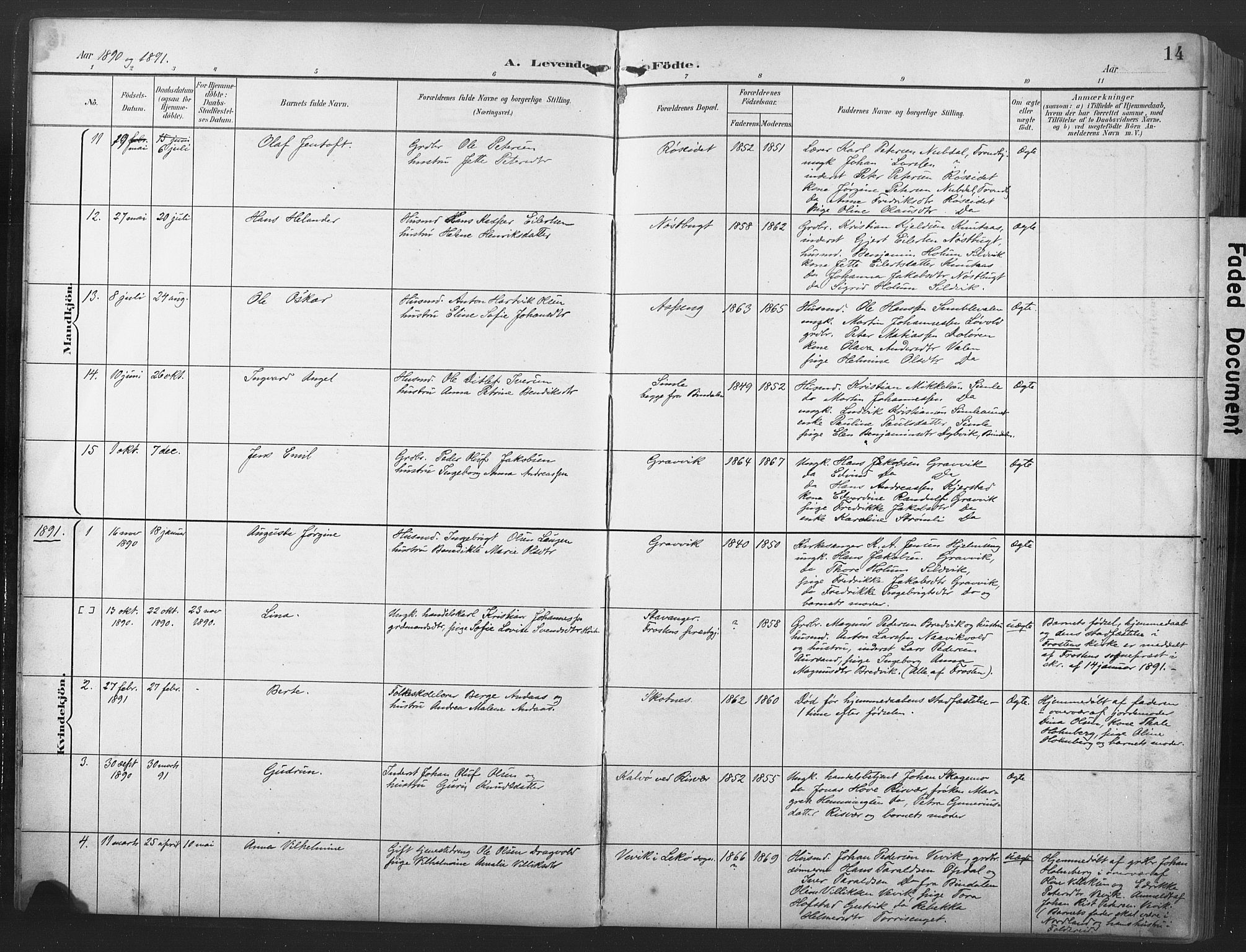Ministerialprotokoller, klokkerbøker og fødselsregistre - Nord-Trøndelag, SAT/A-1458/789/L0706: Parish register (copy) no. 789C01, 1888-1931, p. 14
