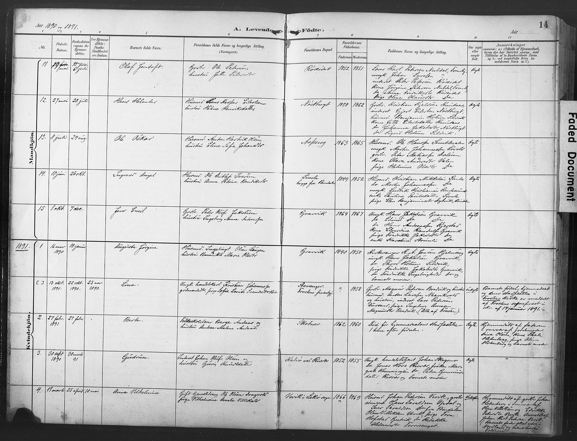 Ministerialprotokoller, klokkerbøker og fødselsregistre - Nord-Trøndelag, AV/SAT-A-1458/789/L0706: Parish register (copy) no. 789C01, 1888-1931, p. 14