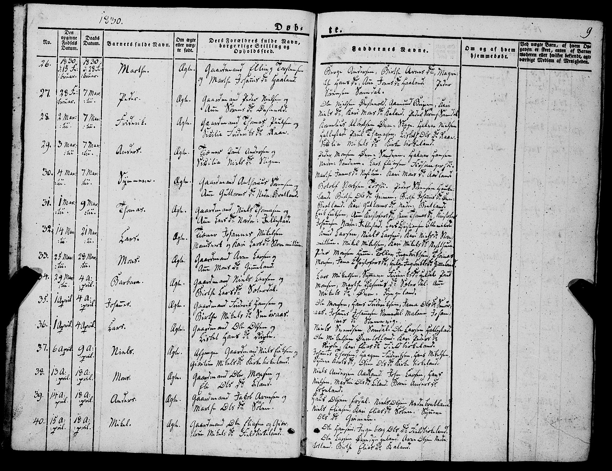 Fana Sokneprestembete, AV/SAB-A-75101/H/Haa/Haaa/L0008: Parish register (official) no. A 8, 1829-1851, p. 9