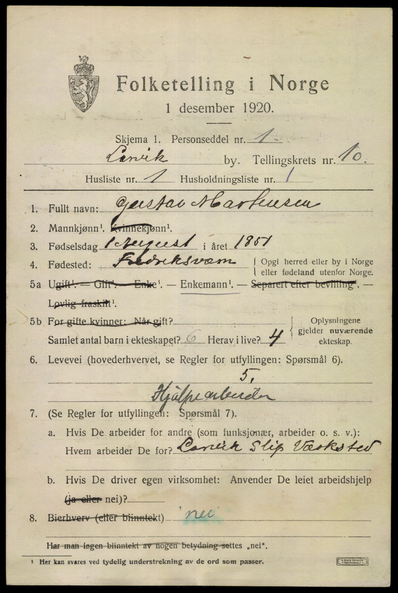 SAKO, 1920 census for Larvik, 1920, p. 26676