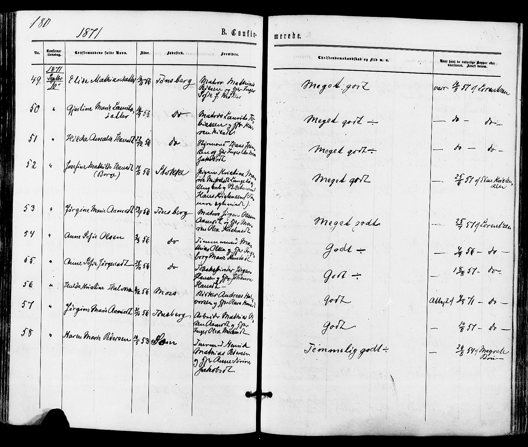 Tønsberg kirkebøker, AV/SAKO-A-330/F/Fa/L0009: Parish register (official) no. I 9, 1865-1873, p. 180