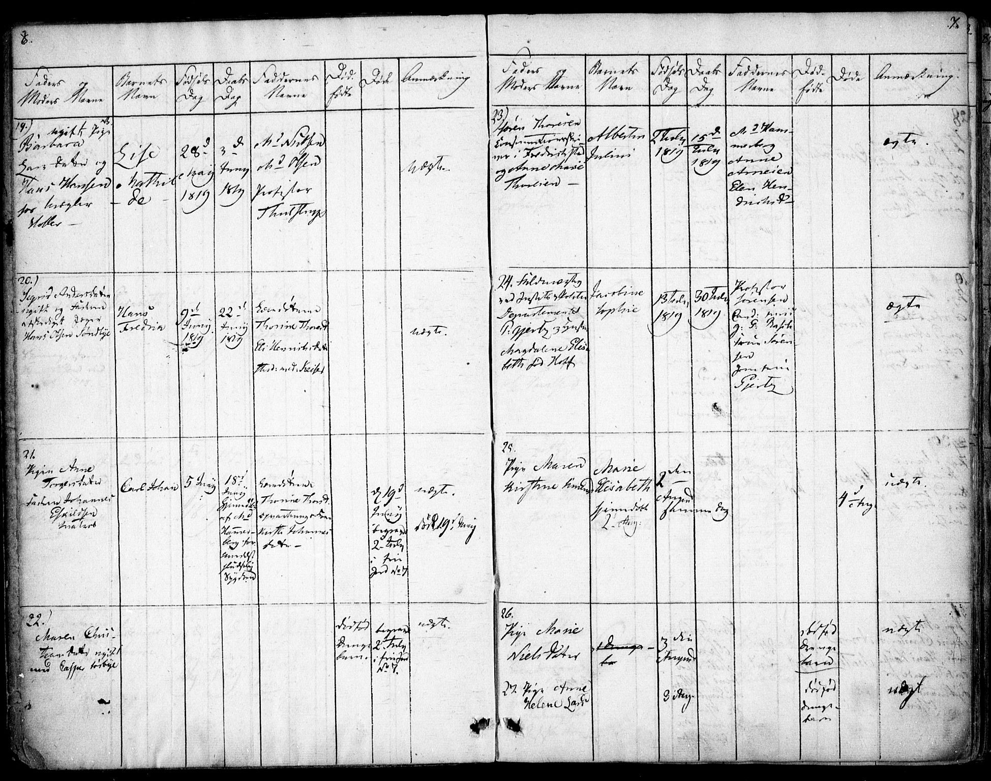 Rikshospitalet prestekontor Kirkebøker, AV/SAO-A-10309b/F/L0001: Parish register (official) no. 1, 1818-1832, p. 6-7